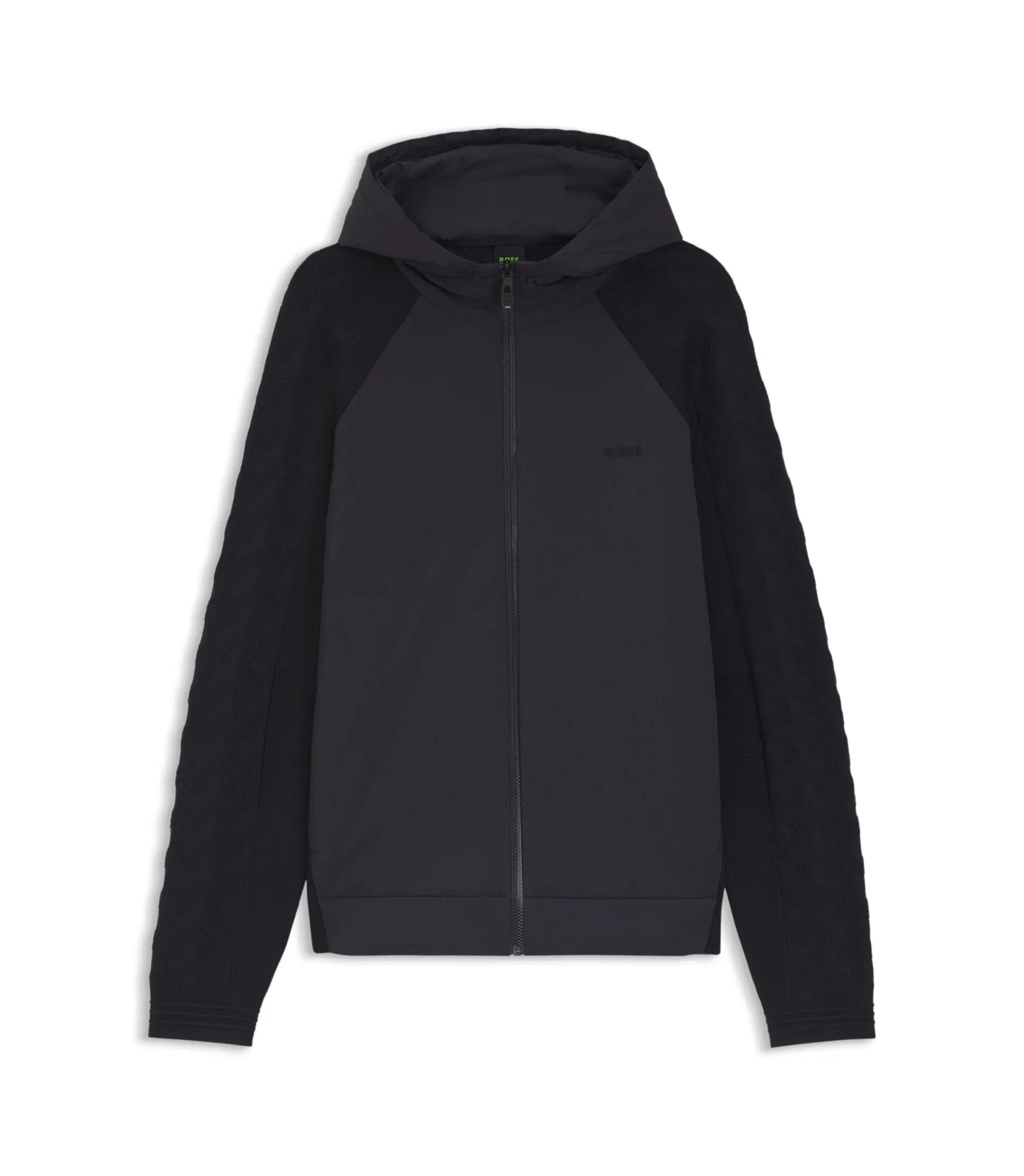 Boss Zip Up Hoodie With Tonal Textured Jacquard Dark Blue