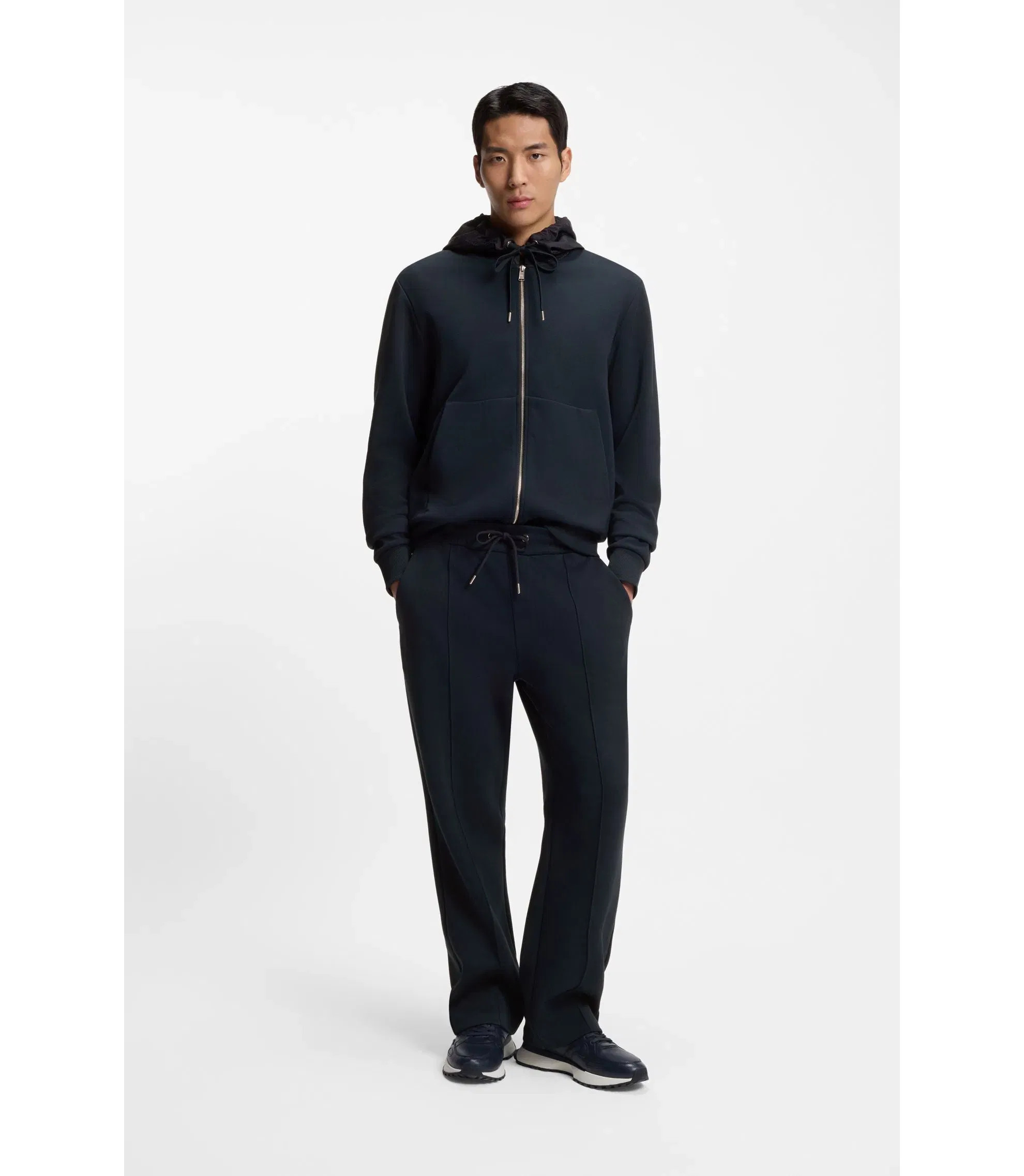 Boss Zip Up Hoodie With Monogram Hood Dark Blue