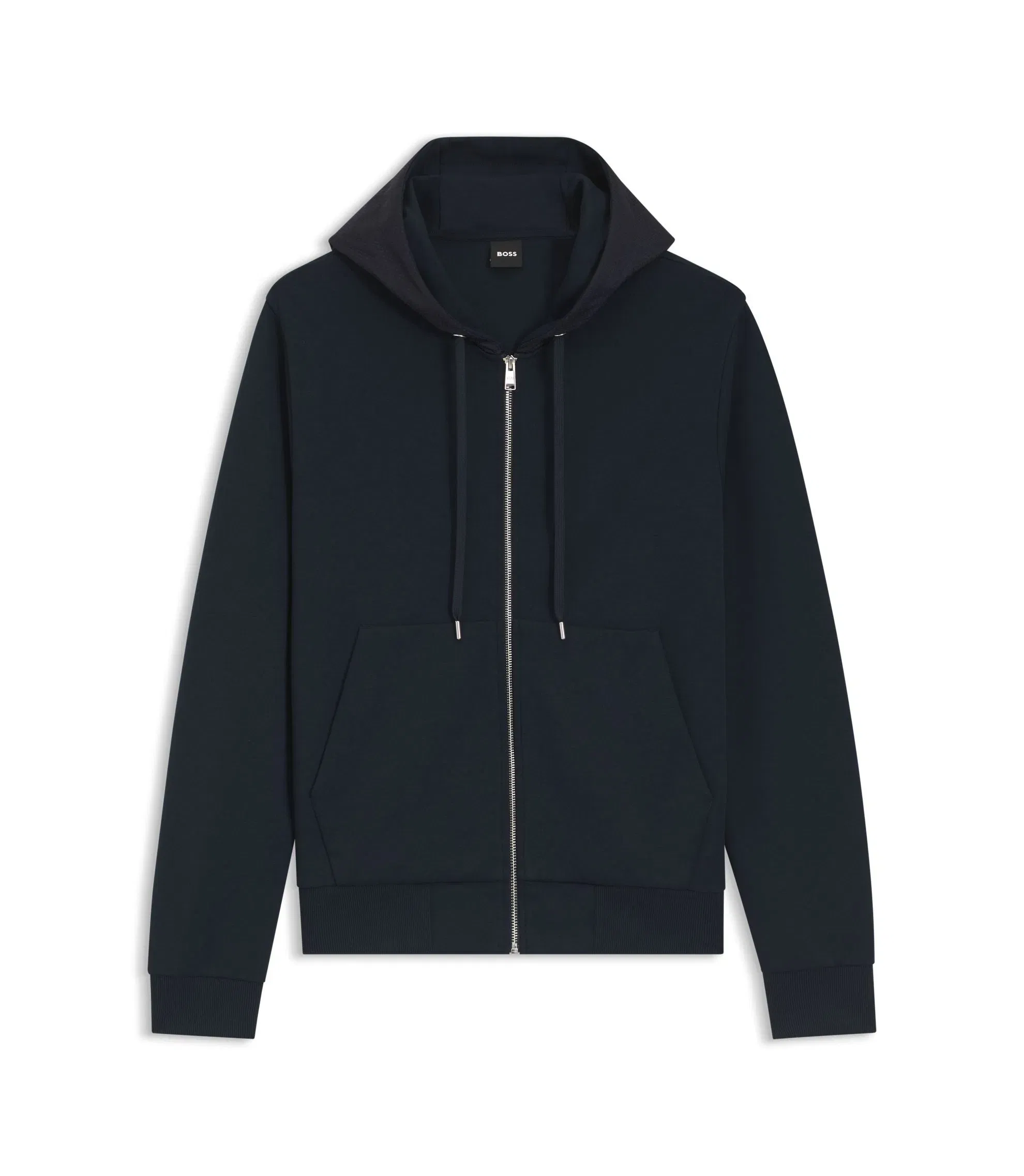 Boss Zip Up Hoodie With Monogram Hood Dark Blue