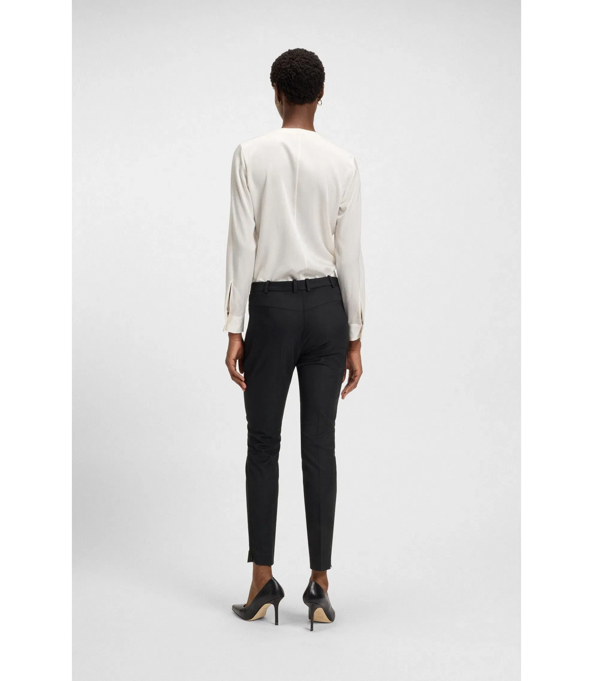 Boss Zipped Hem Slim Fit Trousers With Cropped Length Black Women's