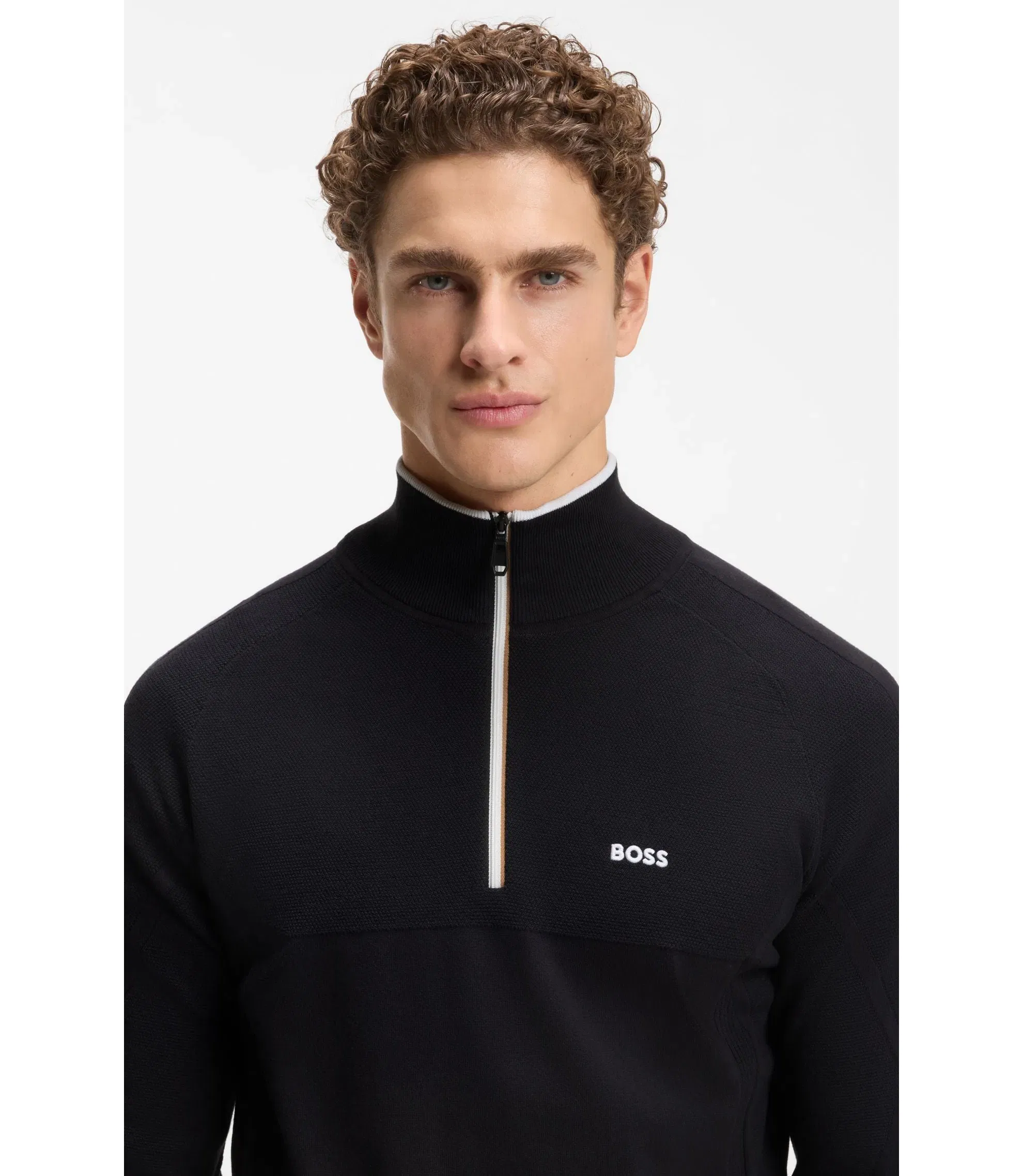 Boss Zip Neck Sweater Dark Blue