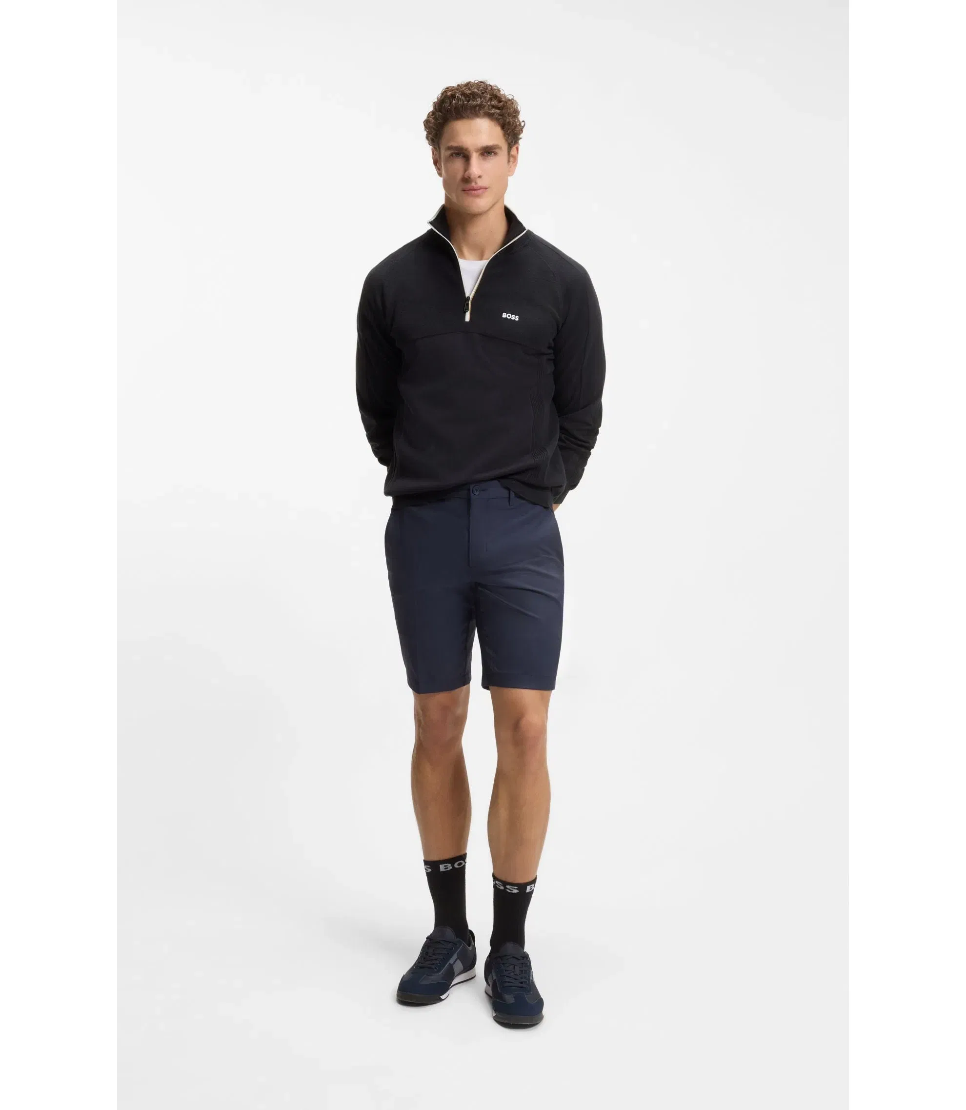 Boss Zip Neck Sweater Dark Blue