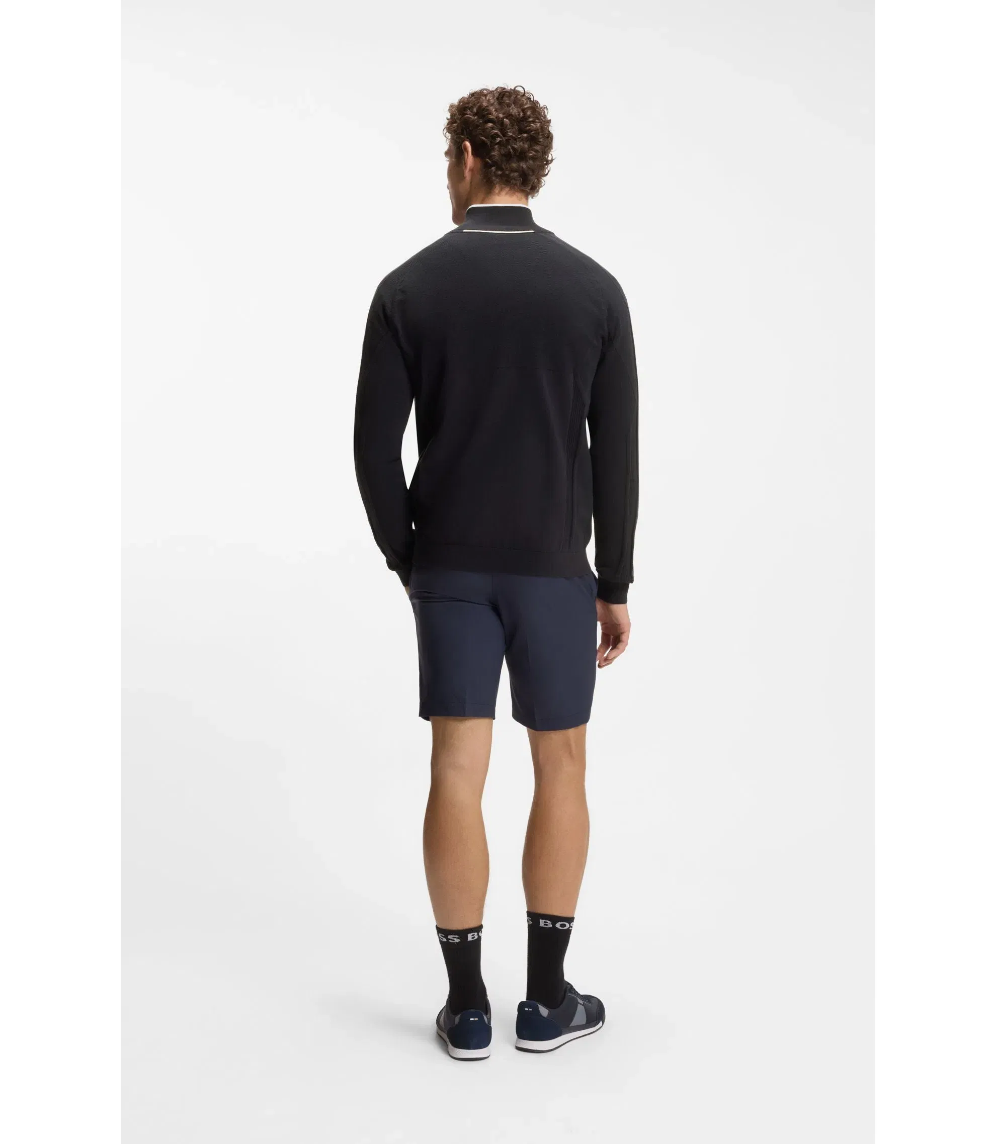 Boss Zip Neck Sweater Dark Blue