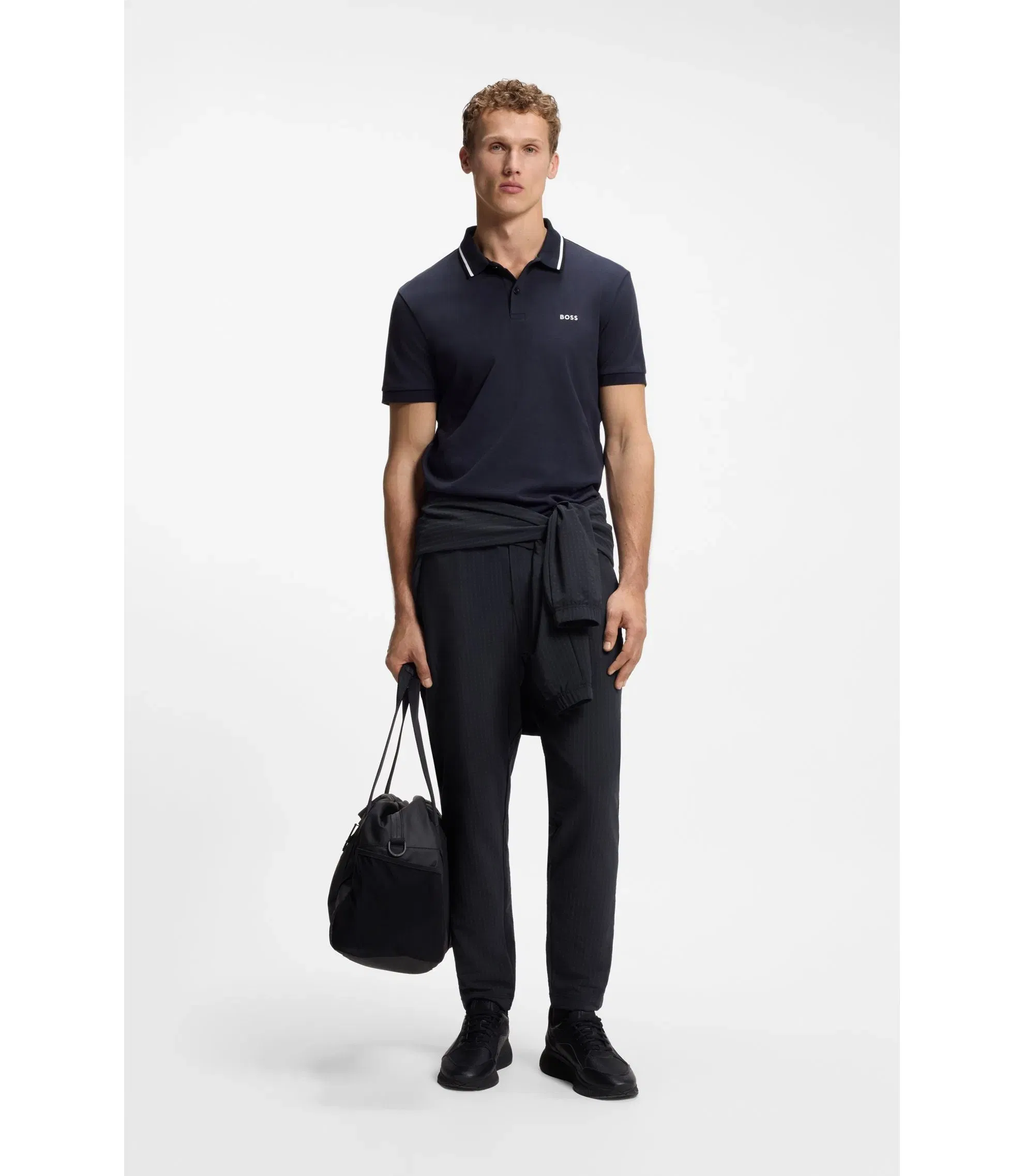 Boss Zip Frame Tracksuit Bottoms In Waffle Fabric Dark Blue