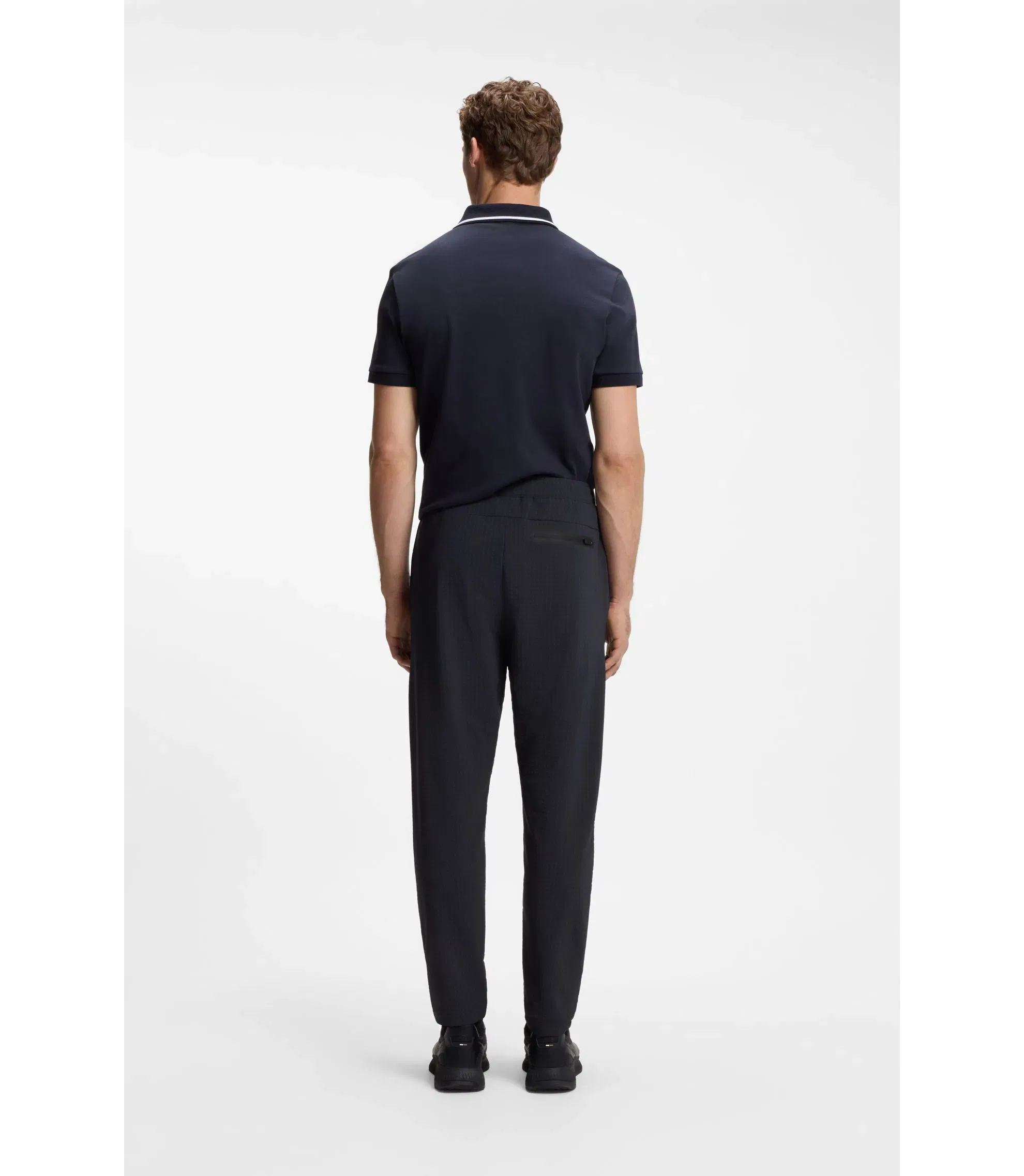 Boss Zip Frame Tracksuit Bottoms In Waffle Fabric Dark Blue