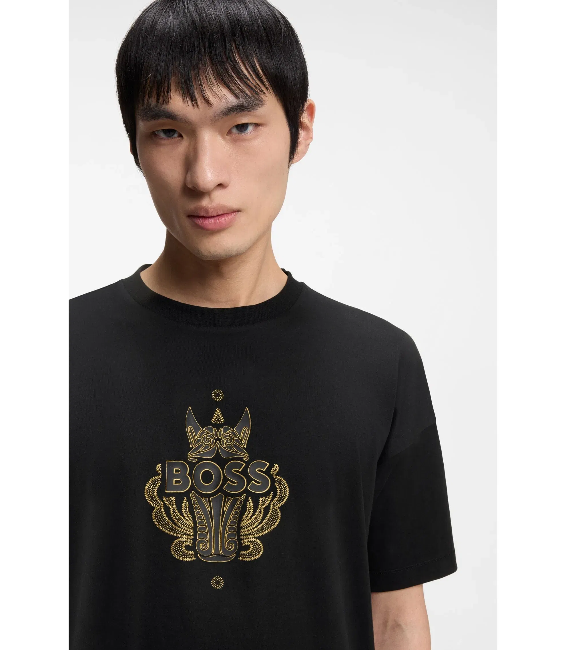 Boss Year Of The Horse Logo Artwork T-Shirt In Cotton Jersey Black