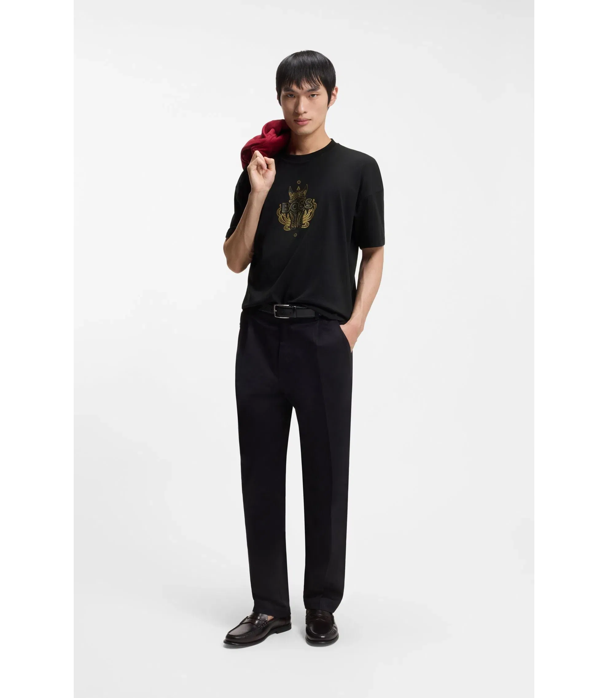 Boss Year Of The Horse Logo Artwork T-Shirt In Cotton Jersey Black