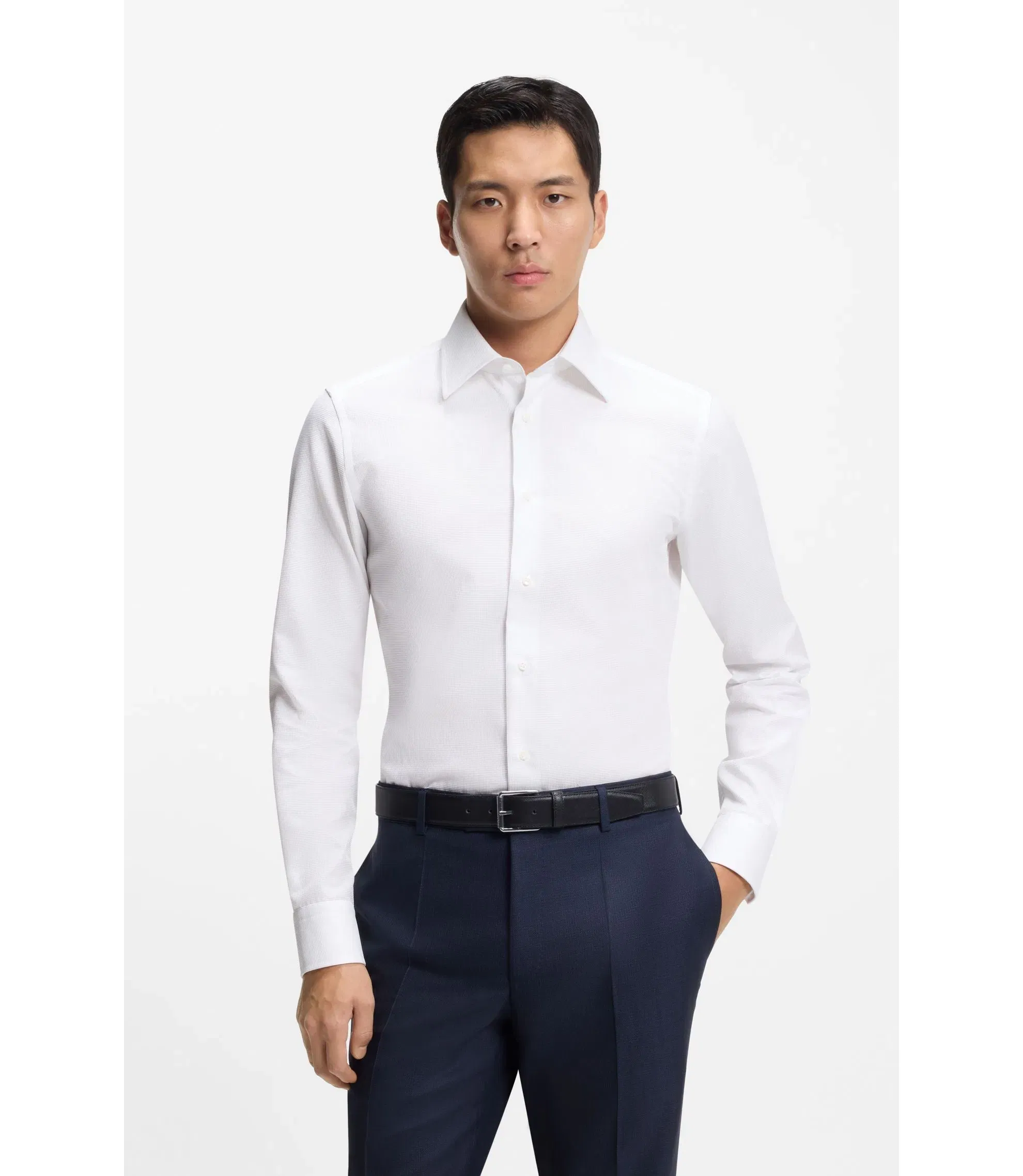 Boss Wrinkle Resistant Slim Fit Shirt In Italian Made Cotton White