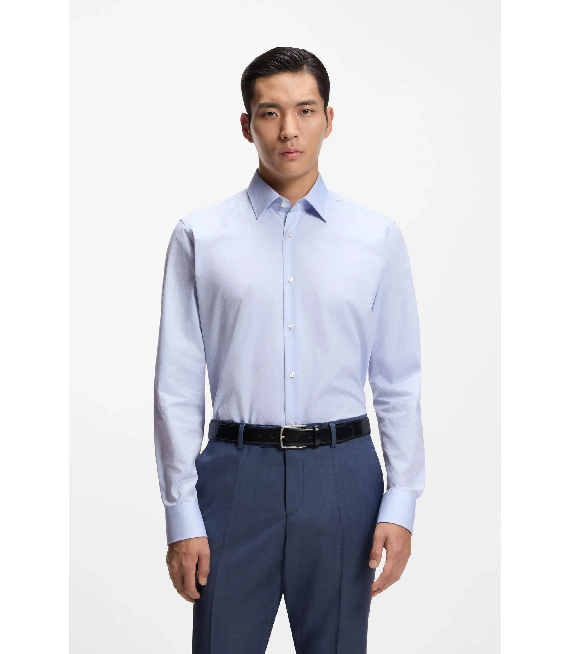 Boss Wrinkle Resistant Regular Fit Shirt In Cotton Light Blue