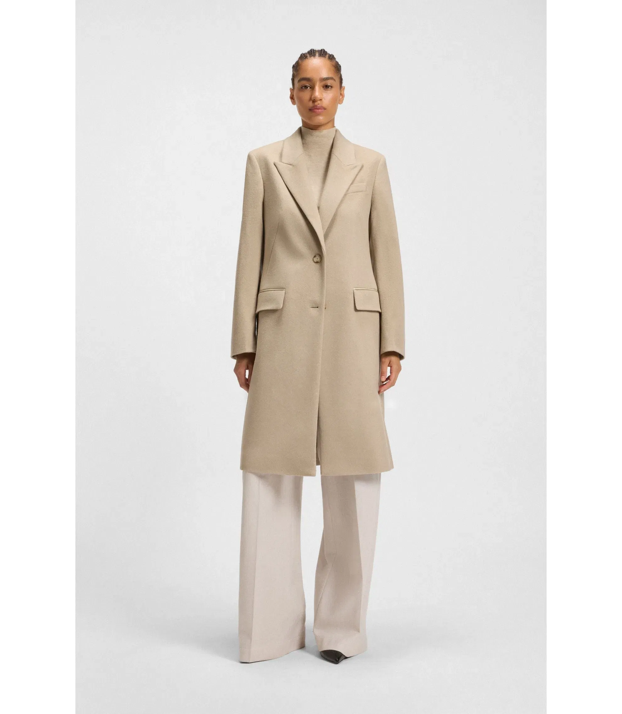 Boss Wool Coat In A Regular Fit Light Beige Women's