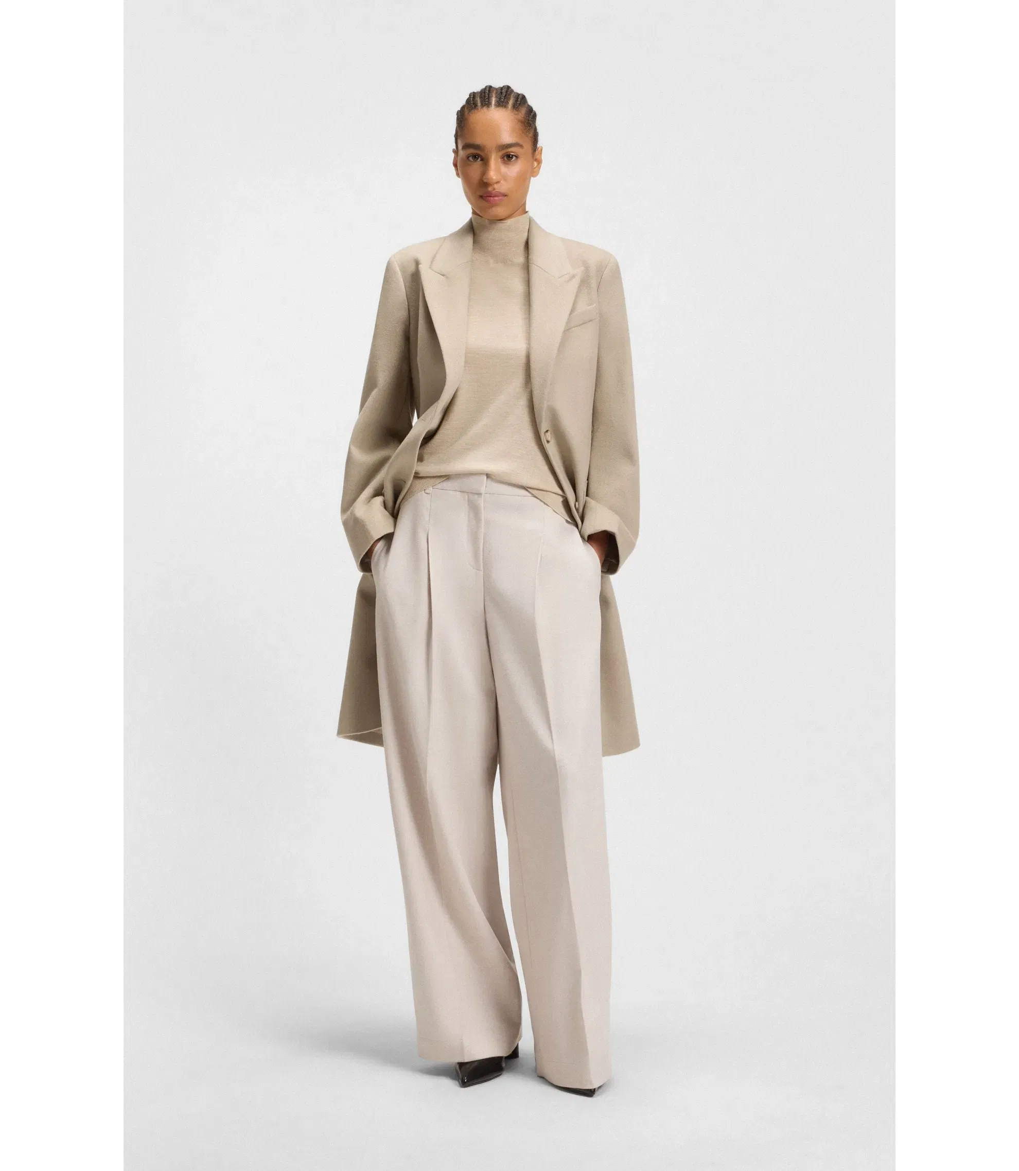 Boss Wool Coat In A Regular Fit Light Beige Women's
