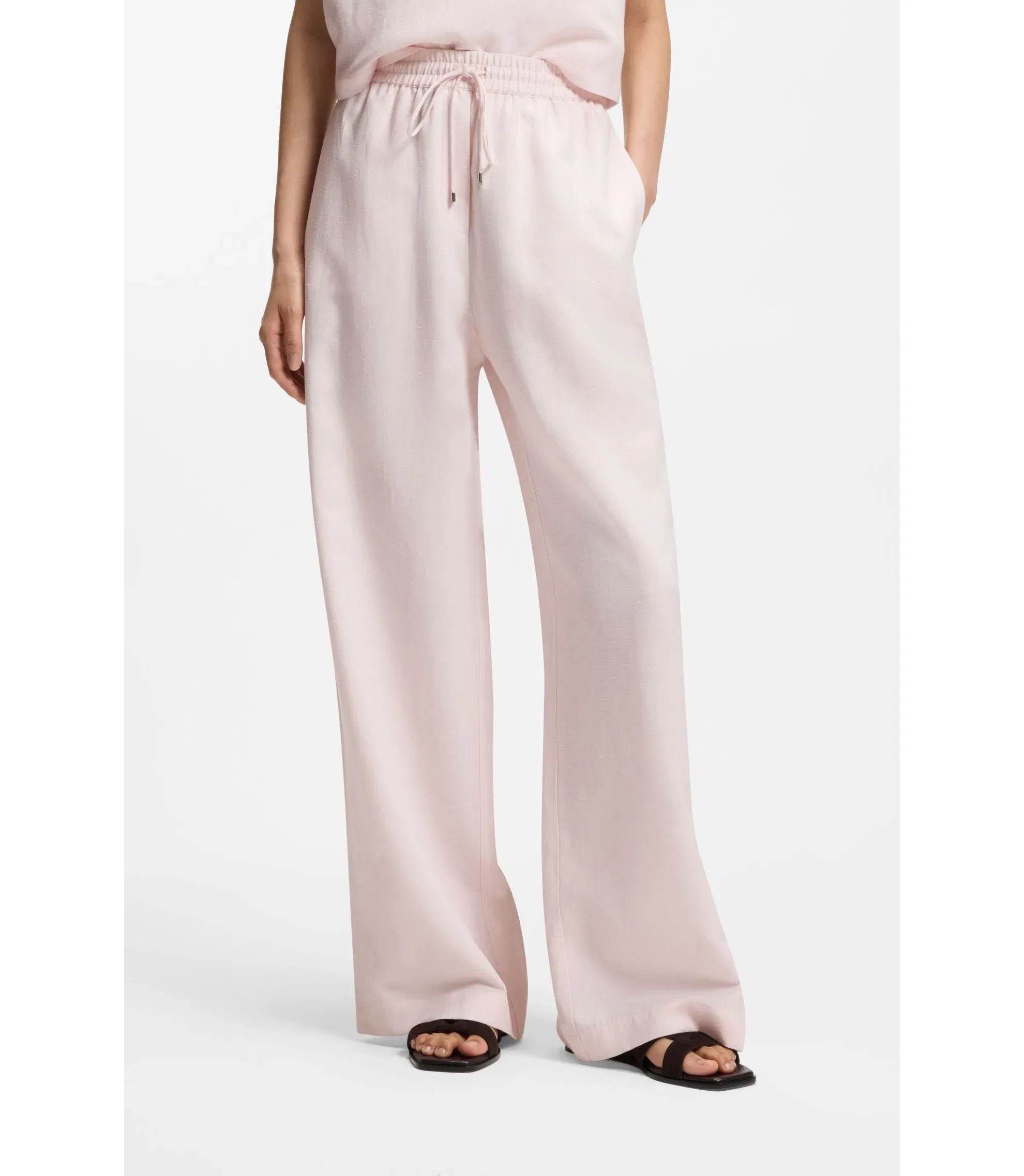 Boss Wide Leg Trousers With Elasticated Waistband Light Pink Women's