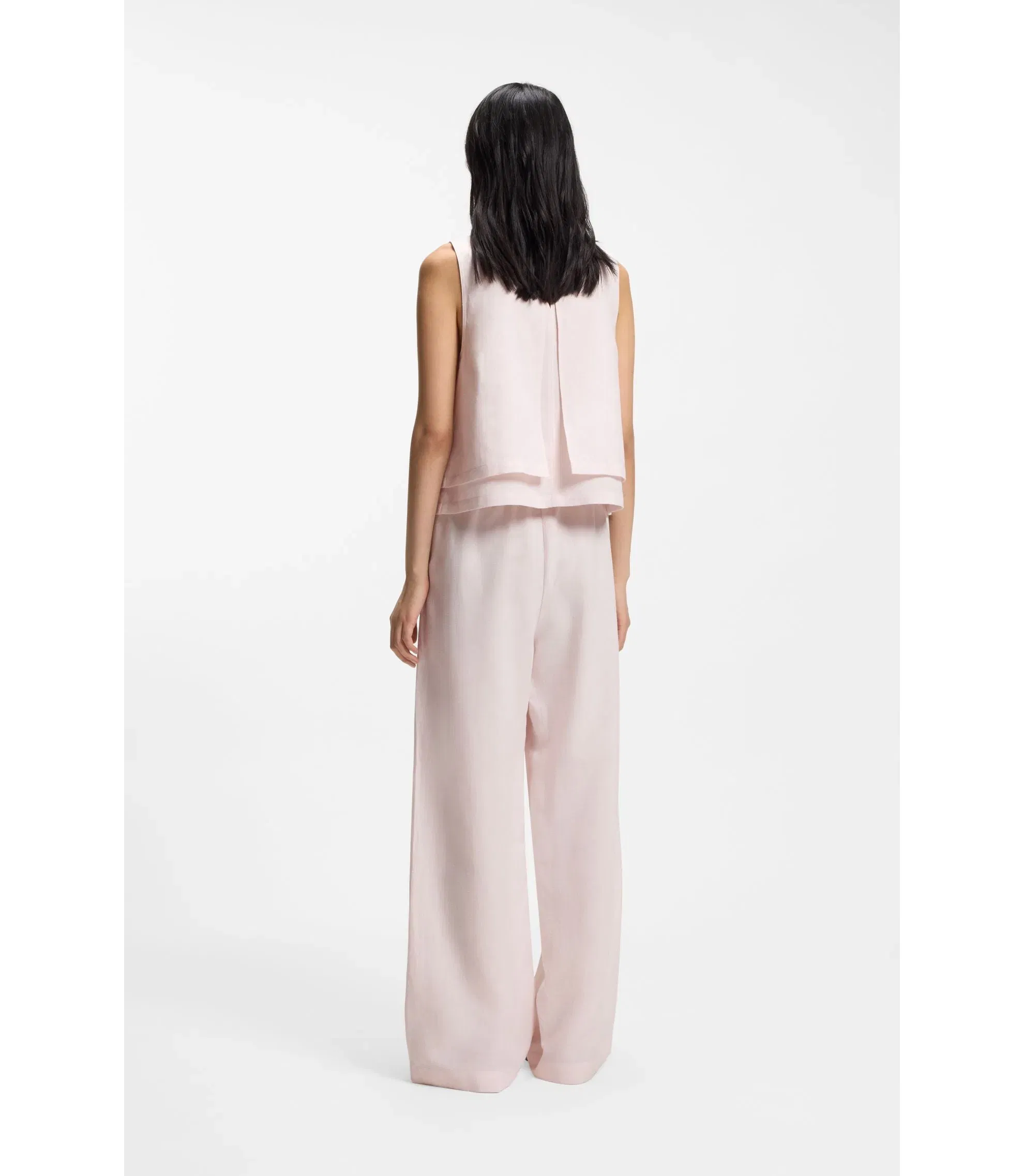 Boss Wide Leg Trousers With Elasticated Waistband Light Pink Women's