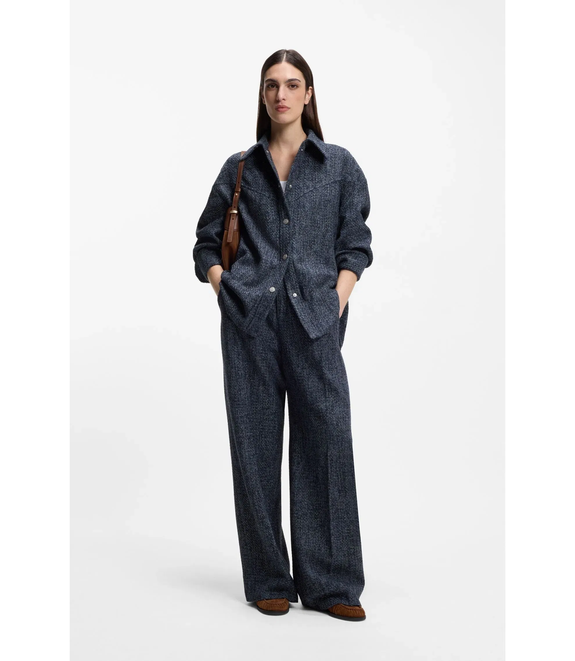Boss Wide Leg Trousers In Stretch Tweed Patterned Women's