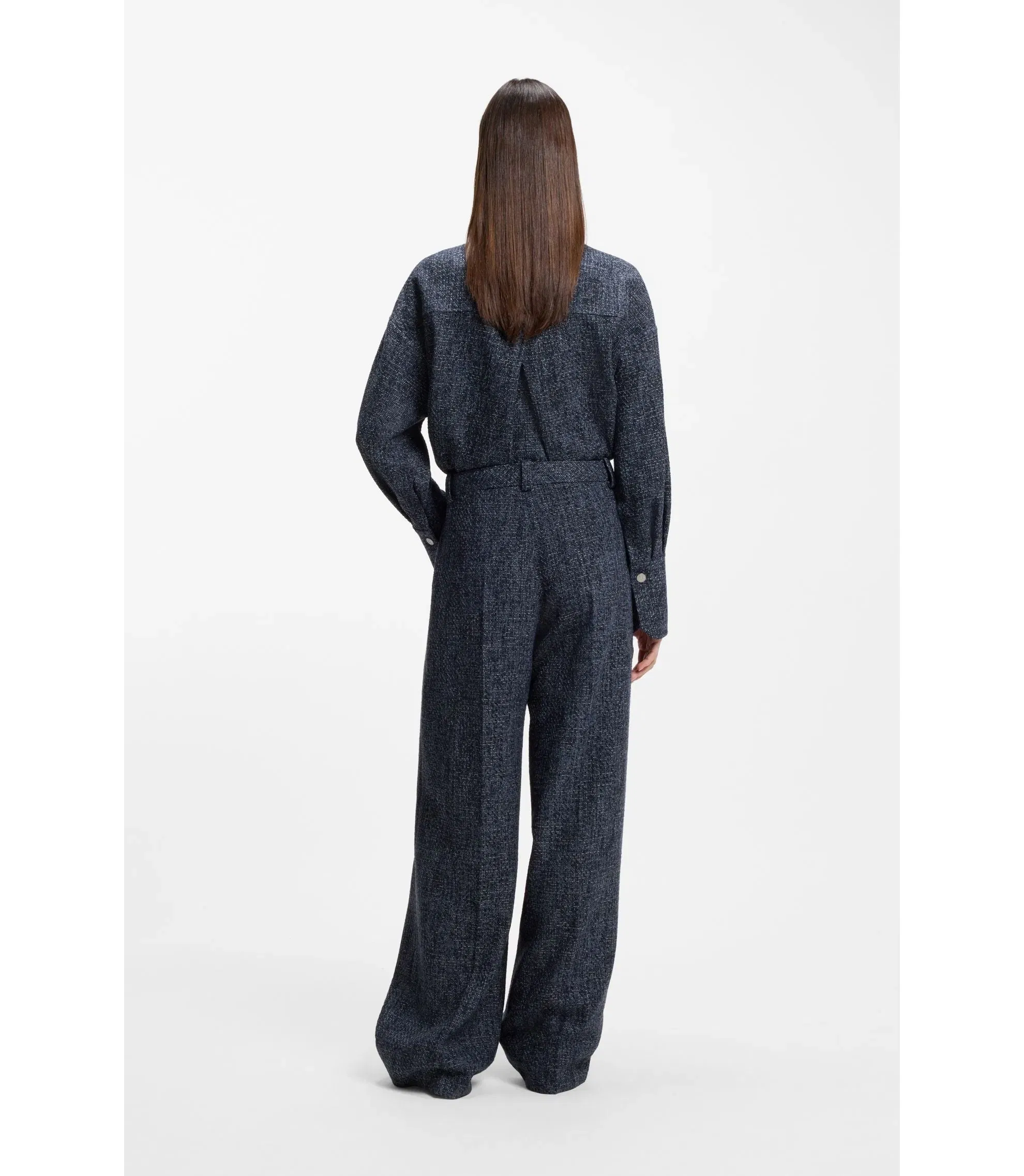 Boss Wide Leg Trousers In Stretch Tweed Patterned Women's