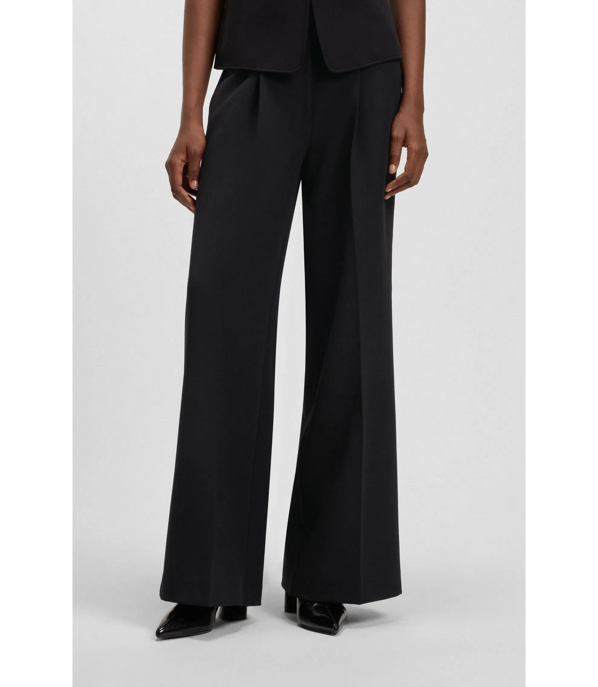 Boss Wide Leg Trousers In Stretch Fabric Black Women's