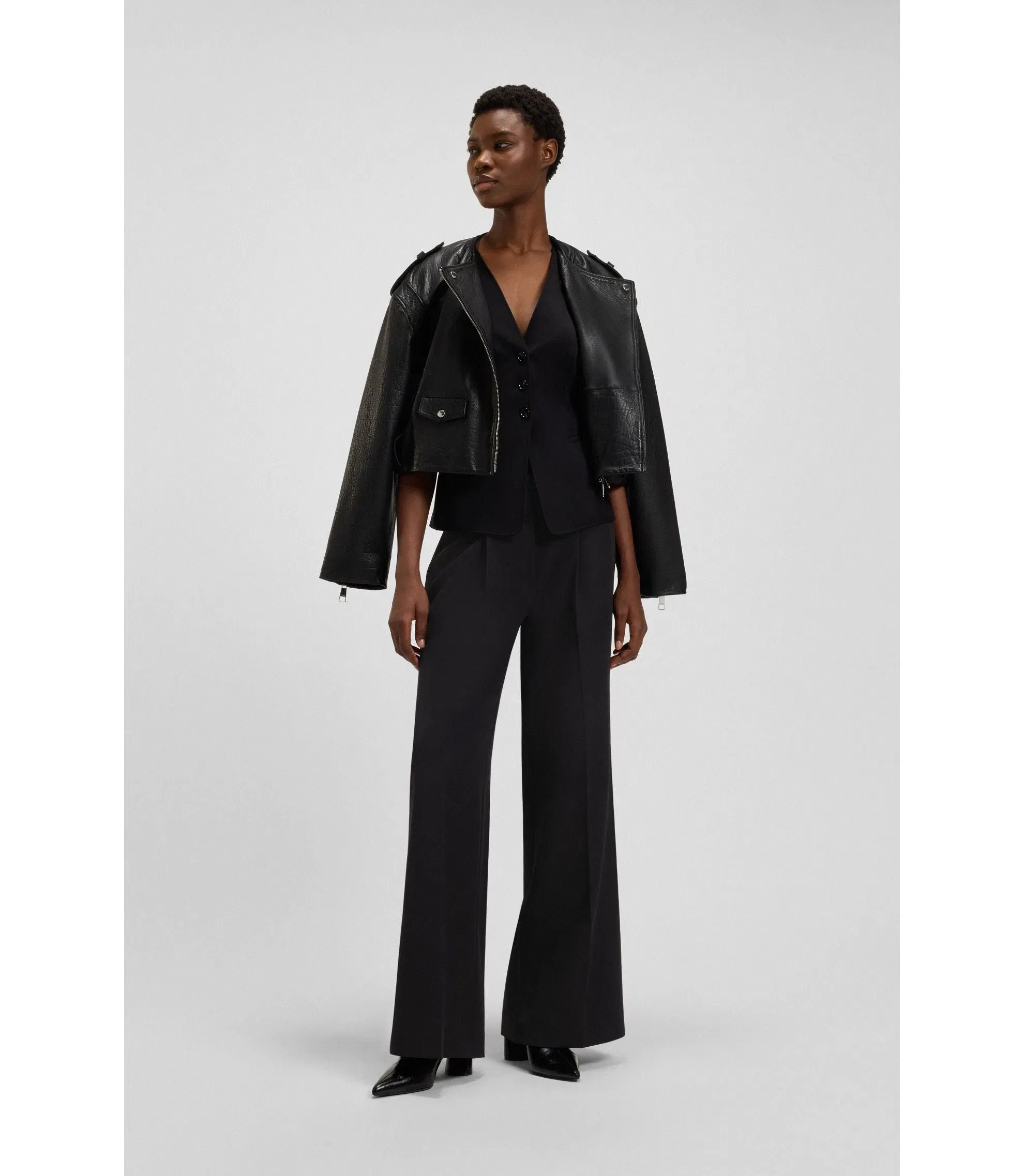 Boss Wide Leg Trousers In Stretch Fabric Black Women's