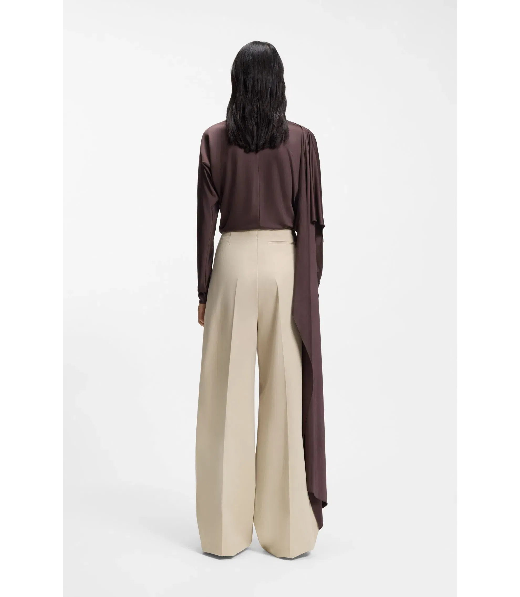 Boss Wide Leg Trousers In Cotton With Stretch Light Beige Women's