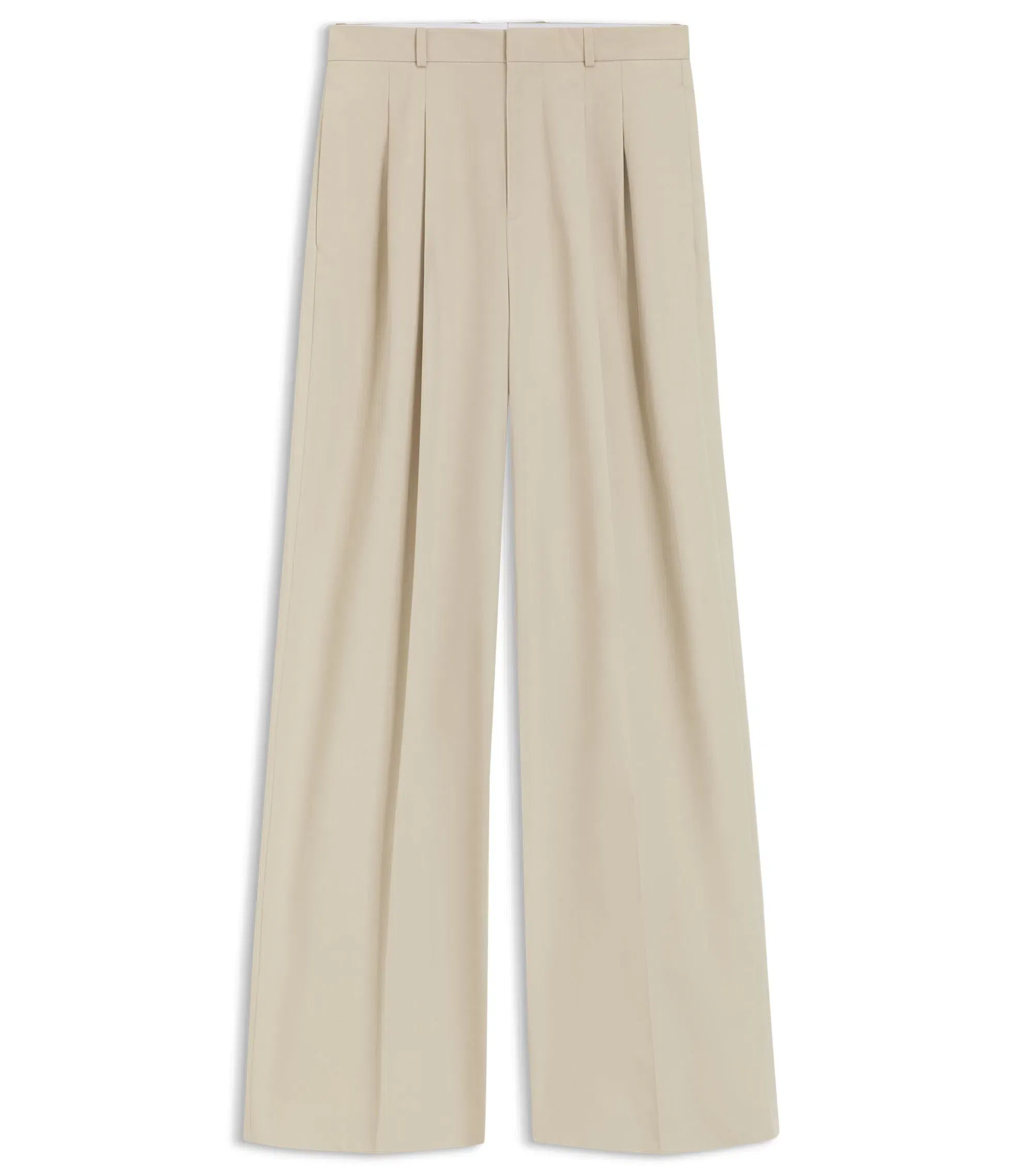 Boss Wide Leg Trousers In Cotton With Stretch Light Beige Women's