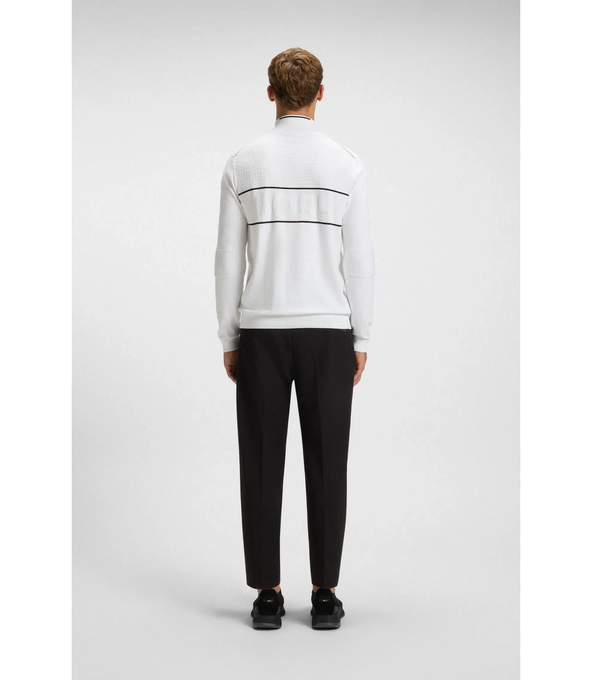 Boss Water Repellent Zip Neck Sweater In A Cotton Blend White