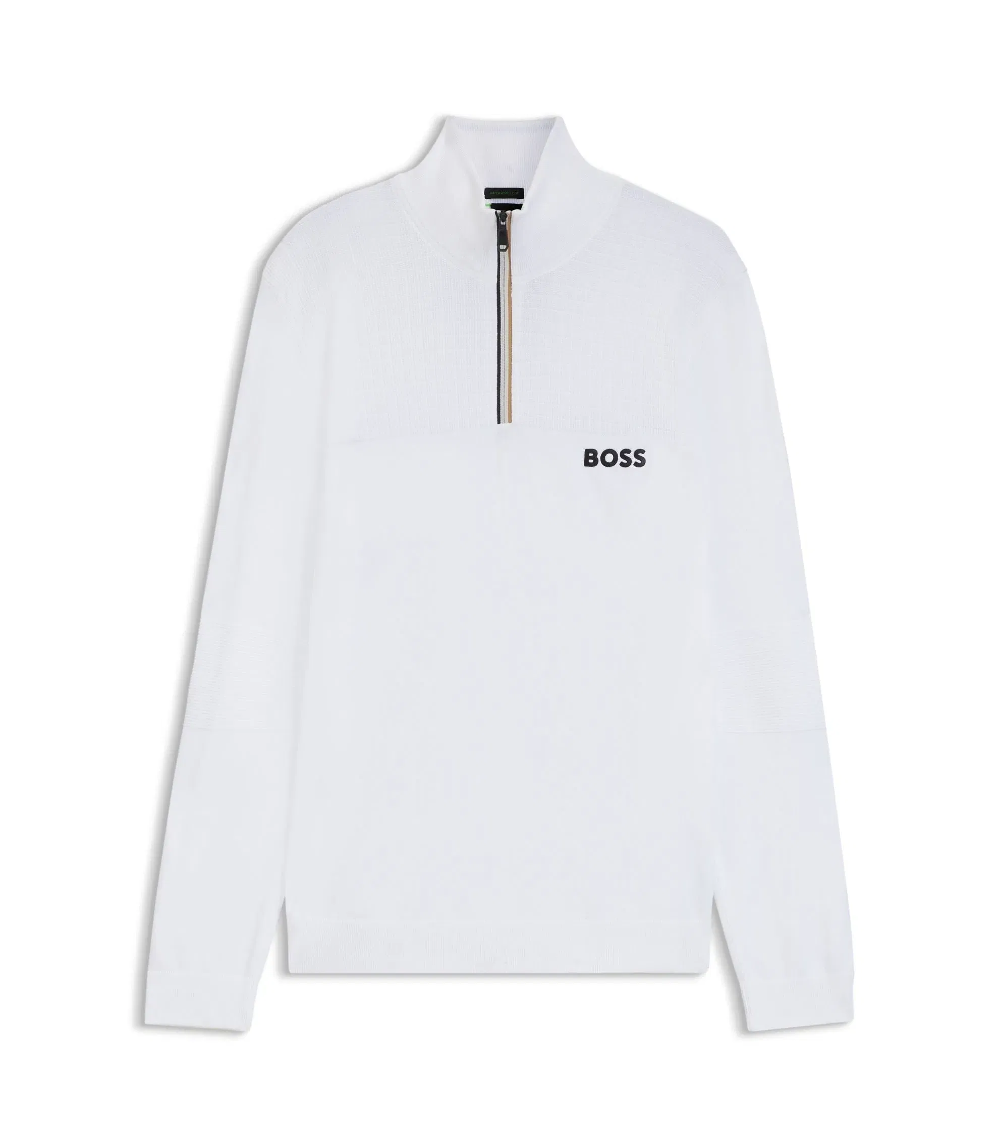 Boss Water Repellent Zip Neck Sweater In A Cotton Blend White
