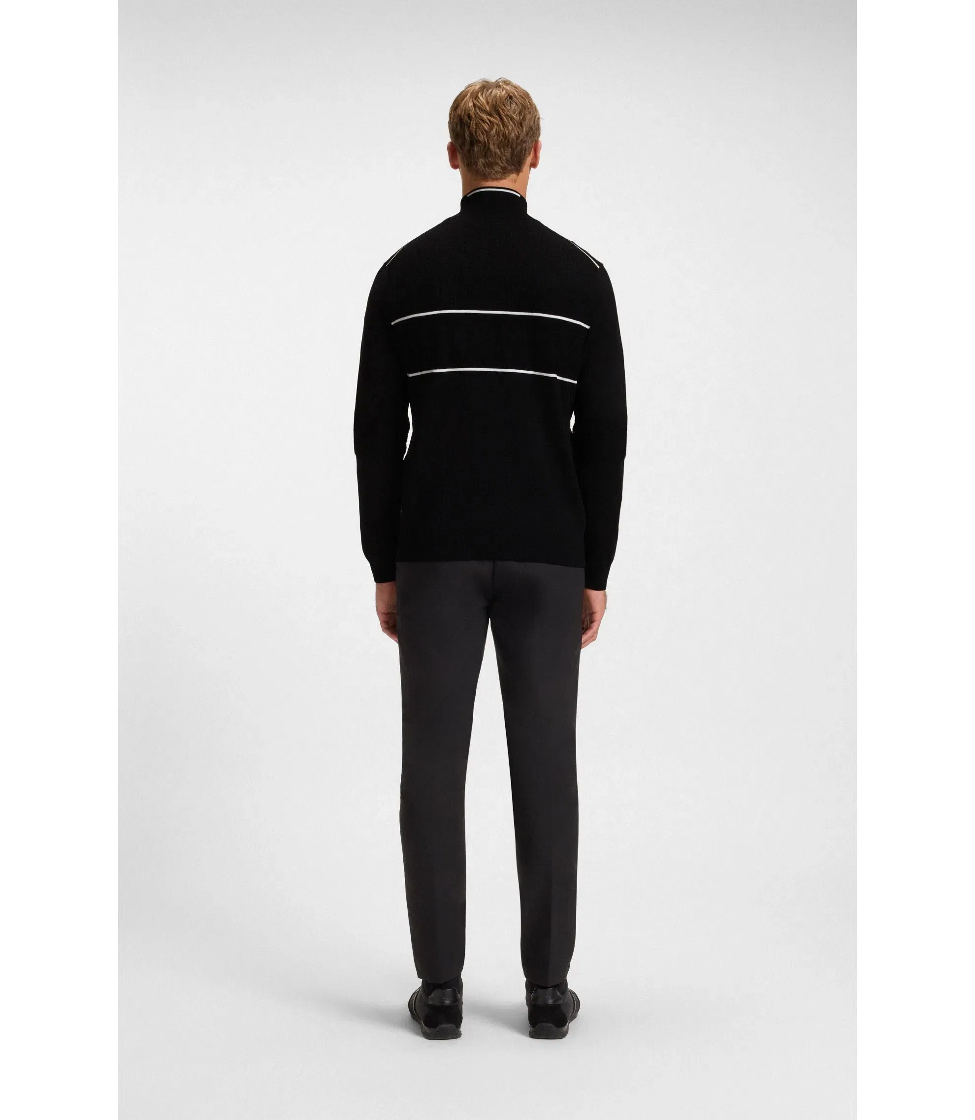 Boss Water Repellent Zip Neck Sweater In A Cotton Blend Black