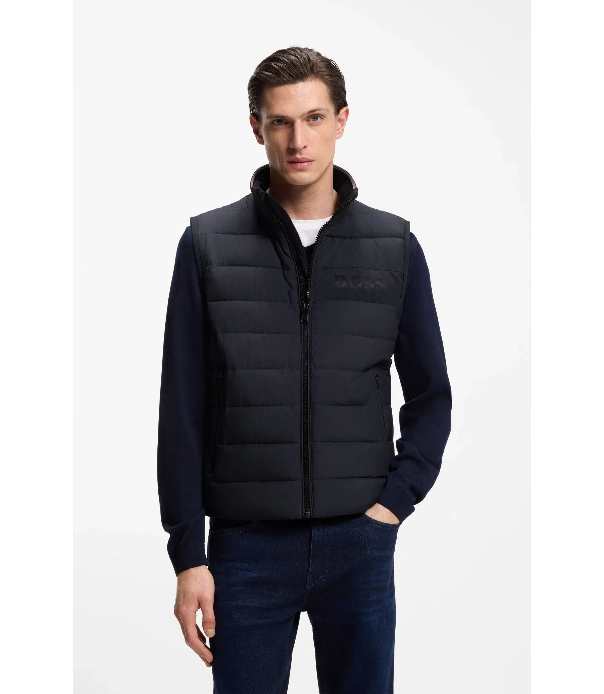 Boss Water Repellent Vest With Logo Detail Dark Blue