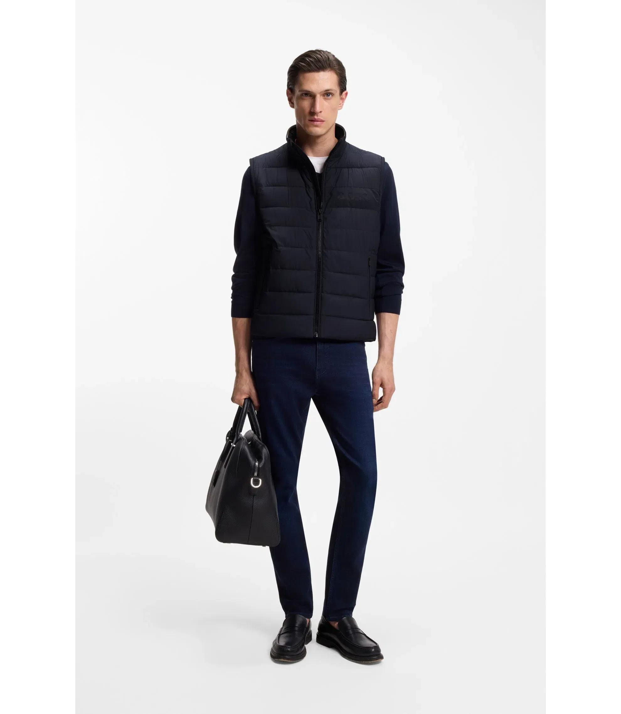 Boss Water Repellent Vest With Logo Detail Dark Blue