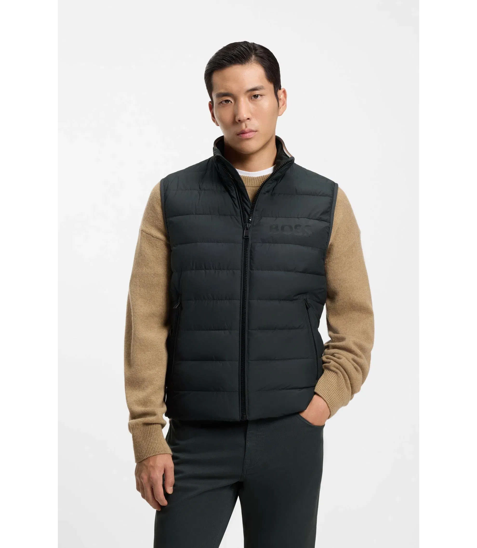 Boss Water Repellent Vest With Logo Detail Light Green