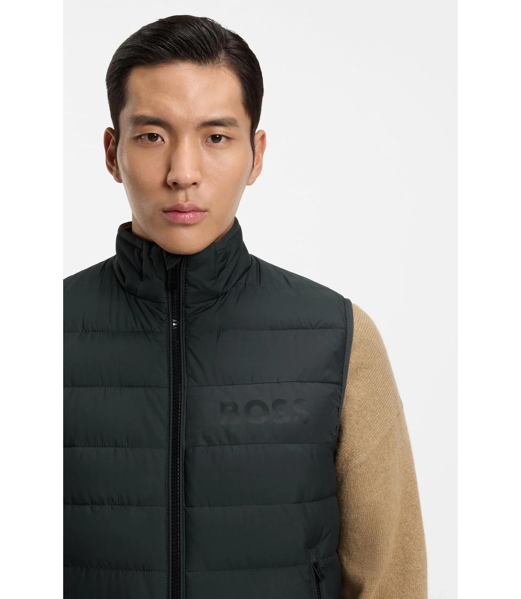 Boss Water Repellent Vest With Logo Detail Light Green