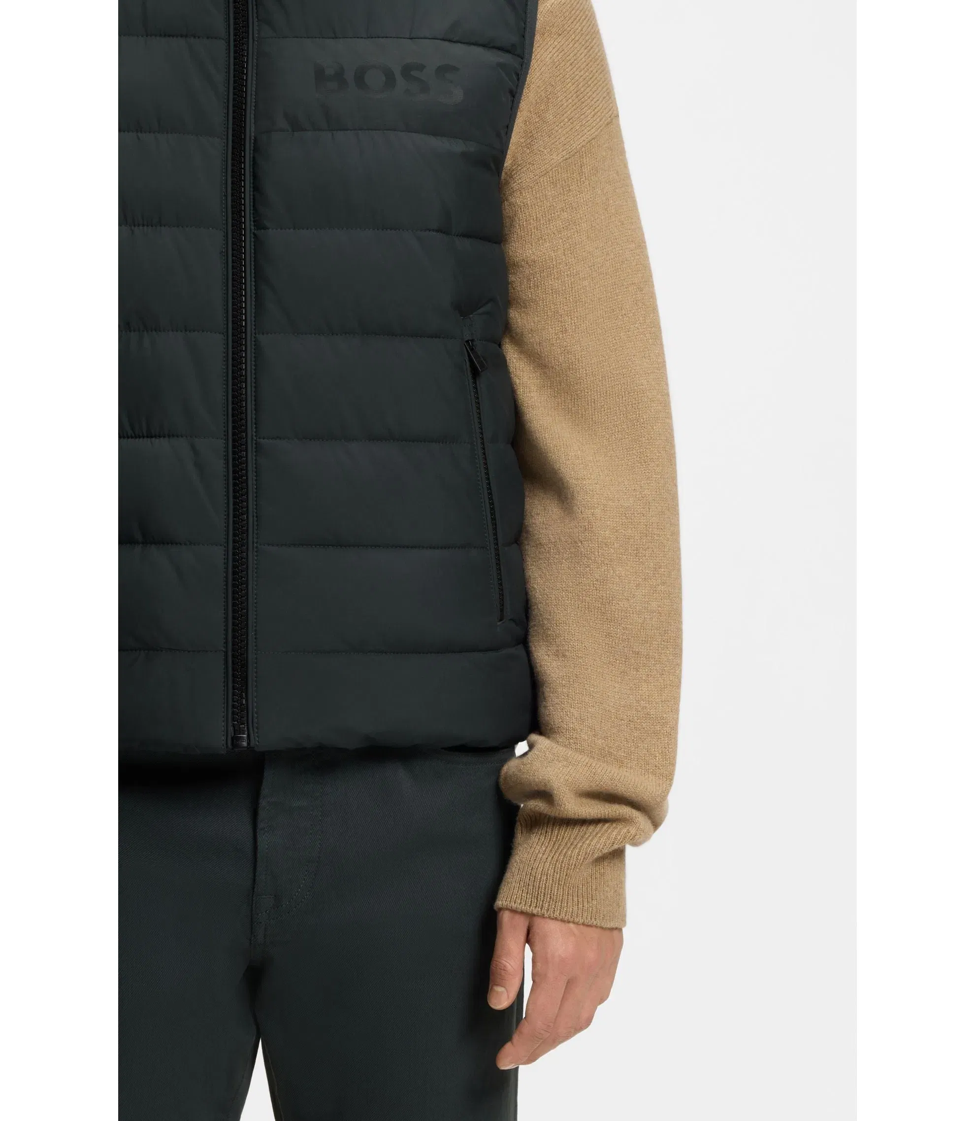 Boss Water Repellent Vest With Logo Detail Light Green