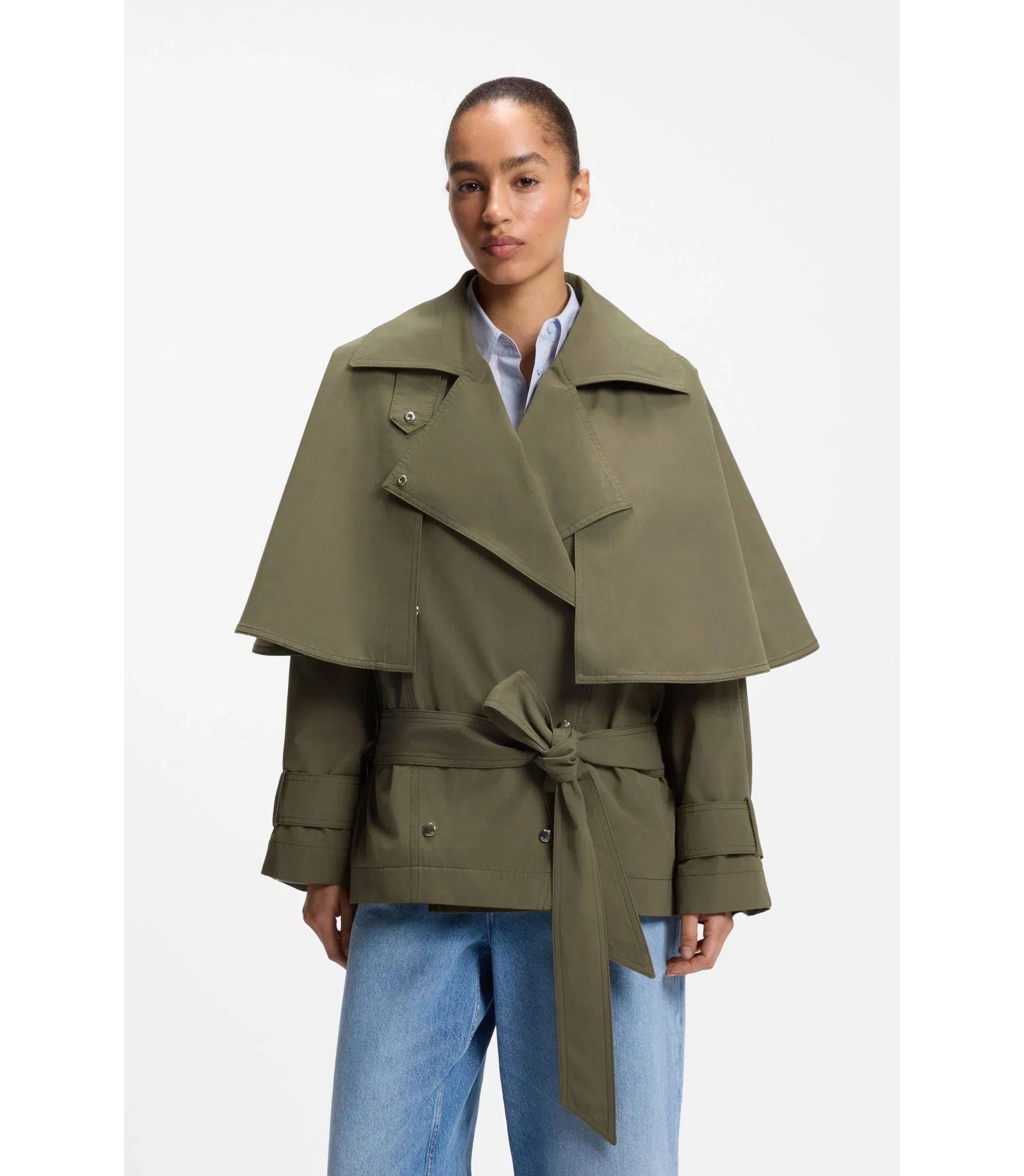 Boss Water Repellent Trench Coat With Belt Light Green Women's