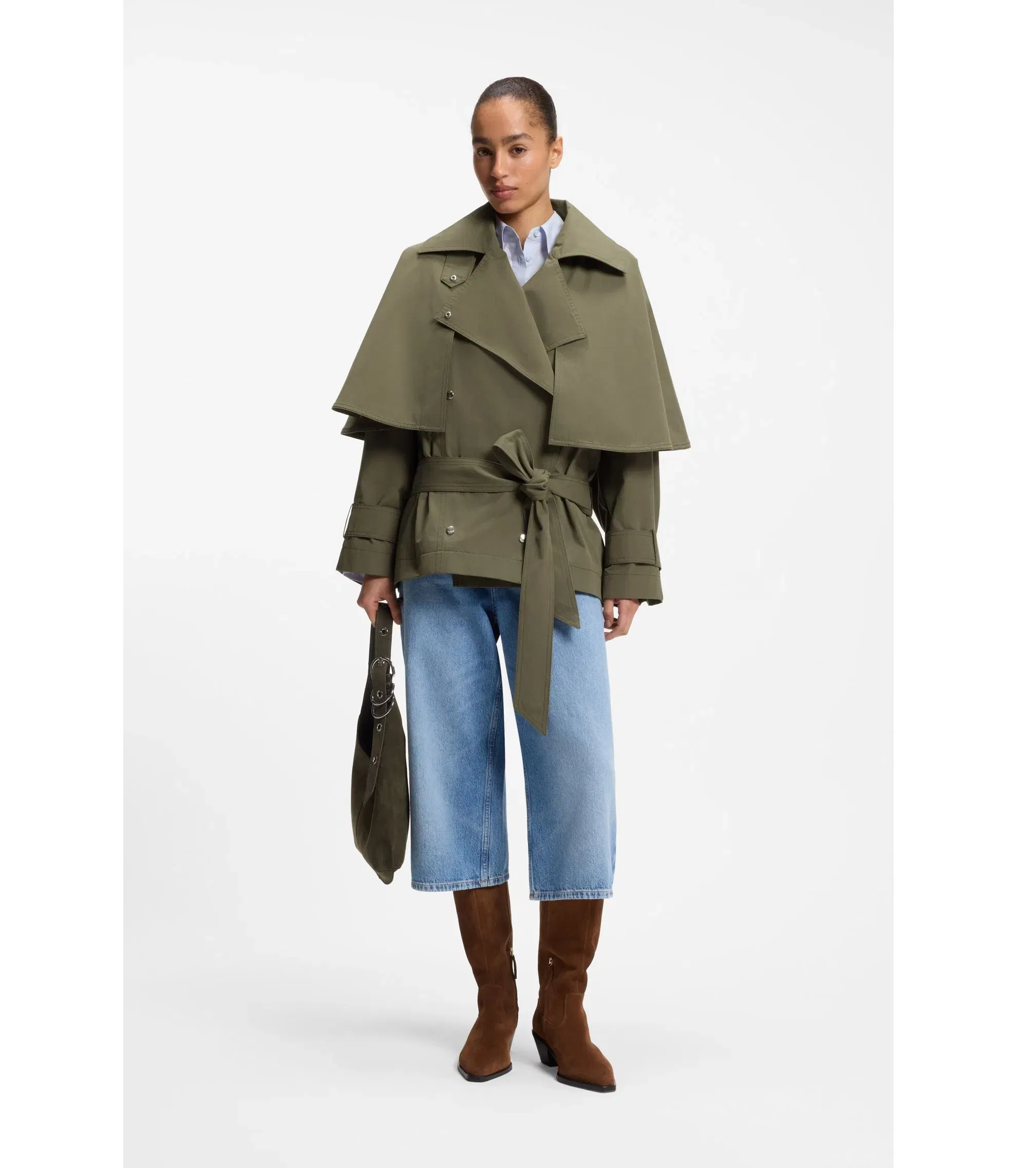 Boss Water Repellent Trench Coat With Belt Light Green Women's