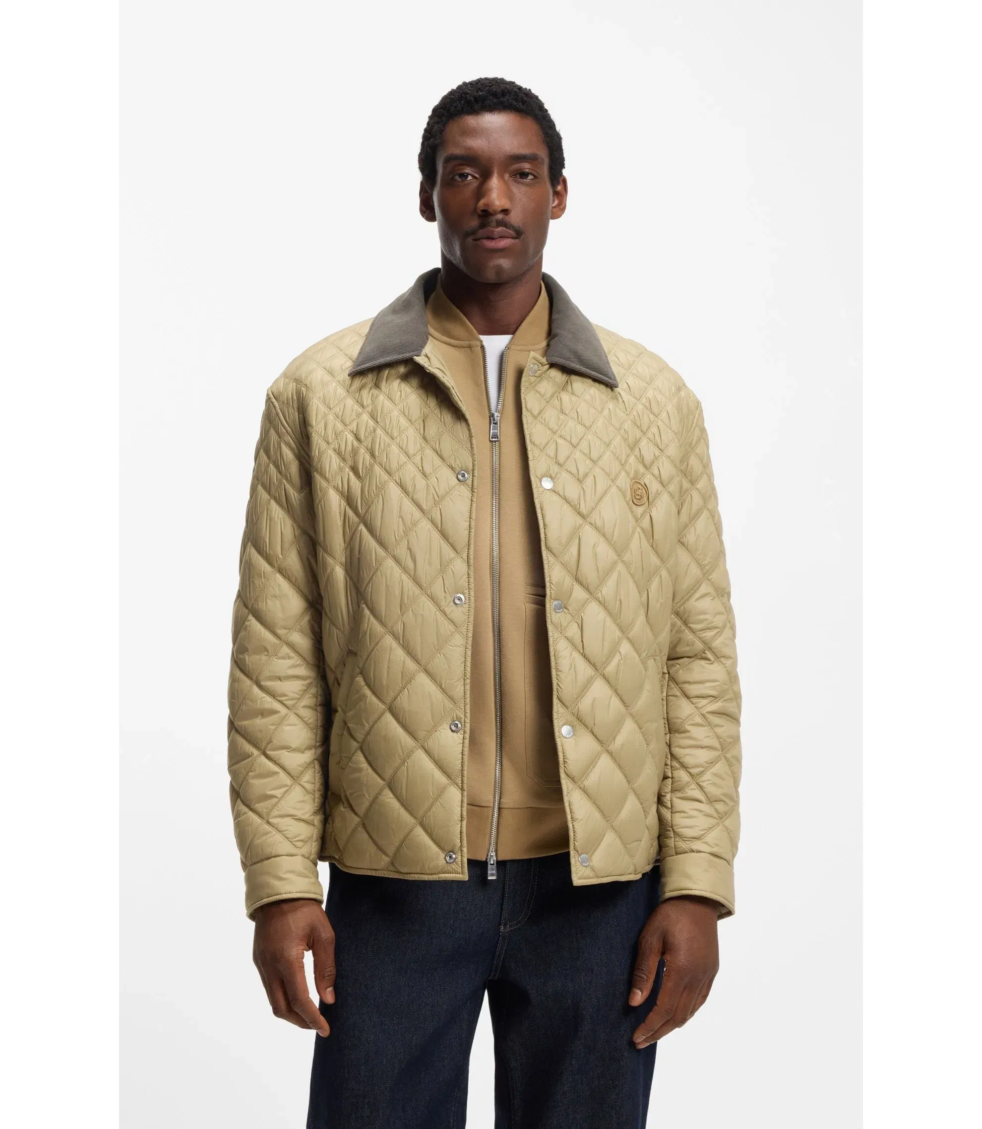 Boss Water Repellent Jacket With Mixed Quilting Khaki