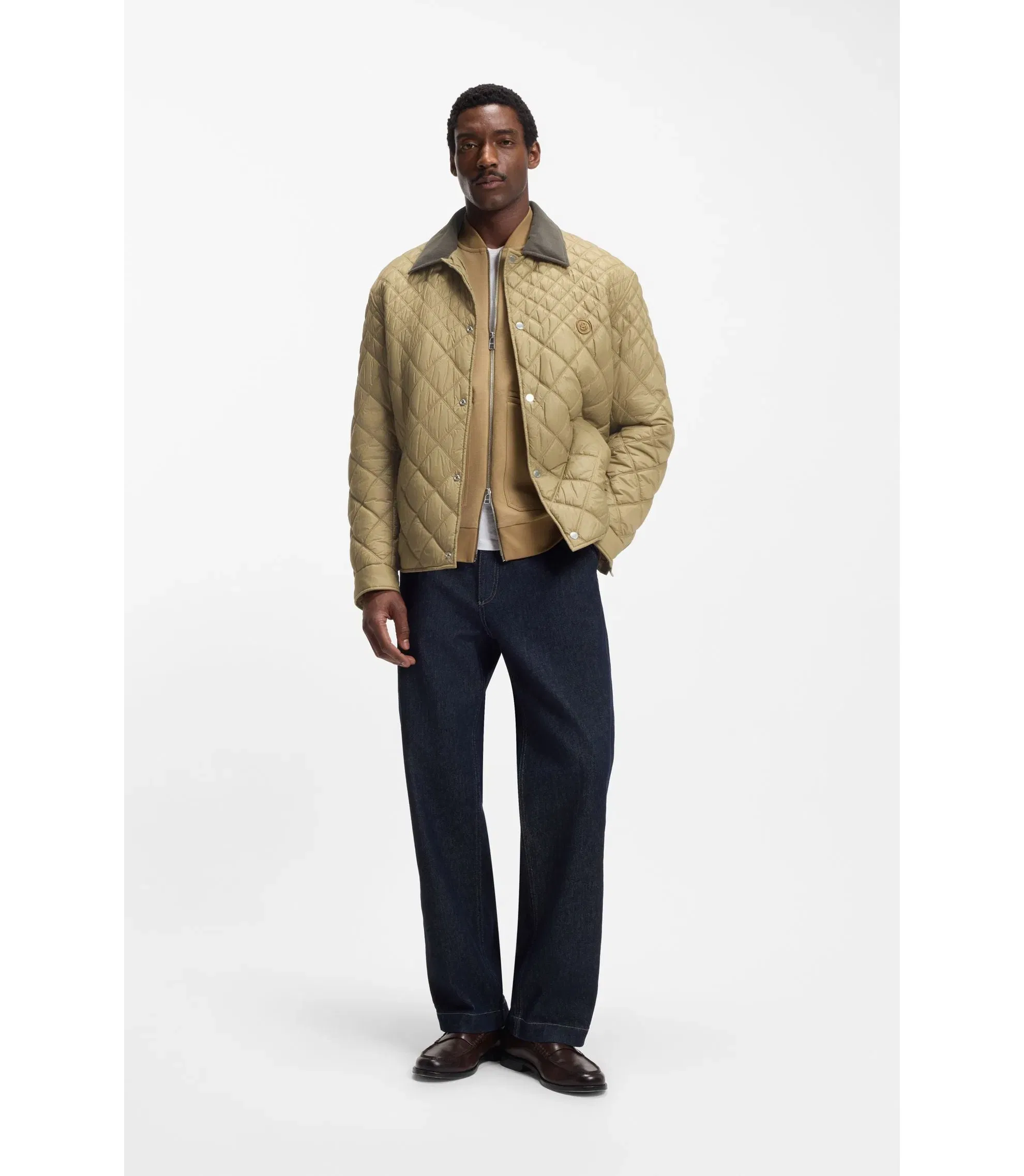 Boss Water Repellent Jacket With Mixed Quilting Khaki