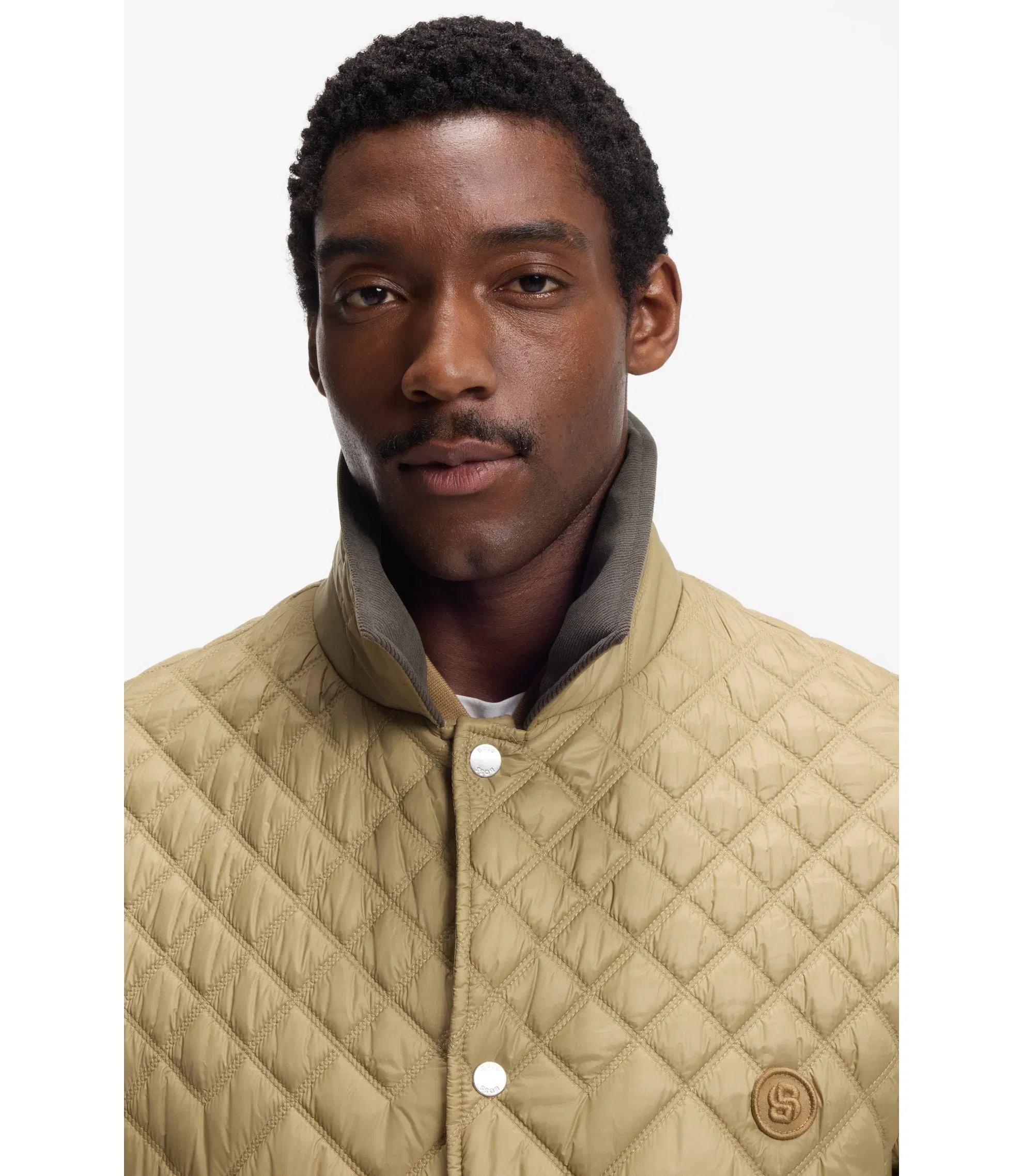 Boss Water Repellent Jacket With Mixed Quilting Khaki