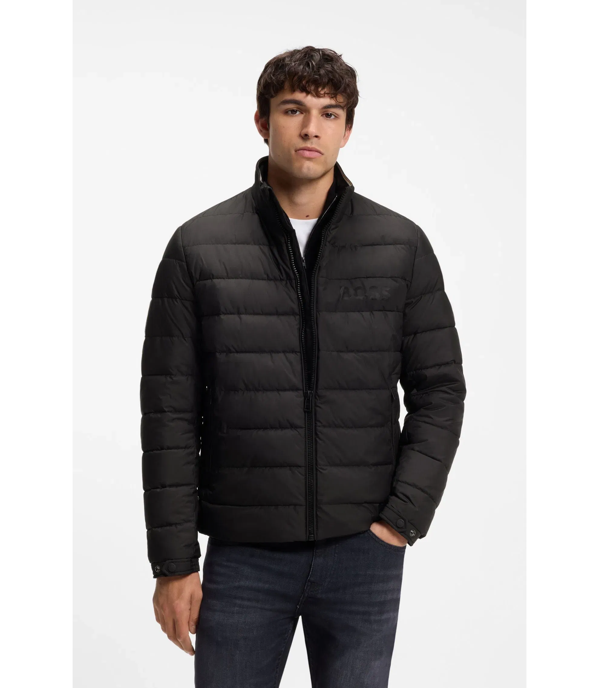 Boss Water Repellent Jacket With Logo Detail Black