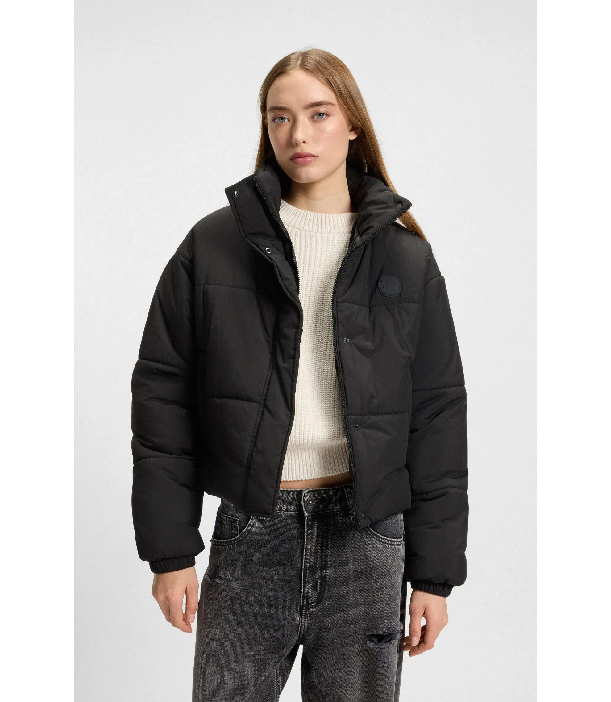 Hugo Water Repellent Jacket With Happy Hugo Badge Black Women's