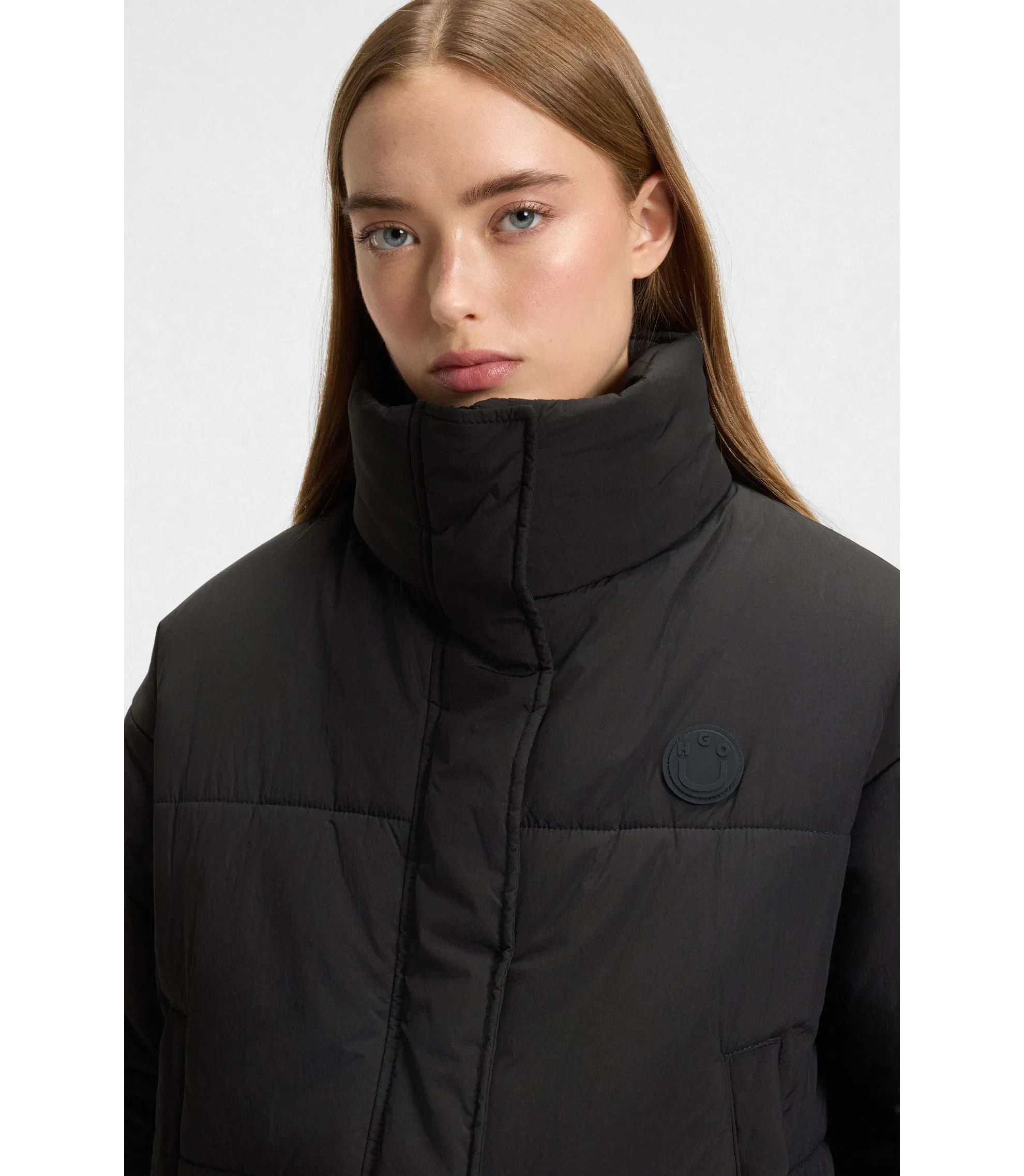 Hugo Water Repellent Jacket With Happy Hugo Badge Black Women's