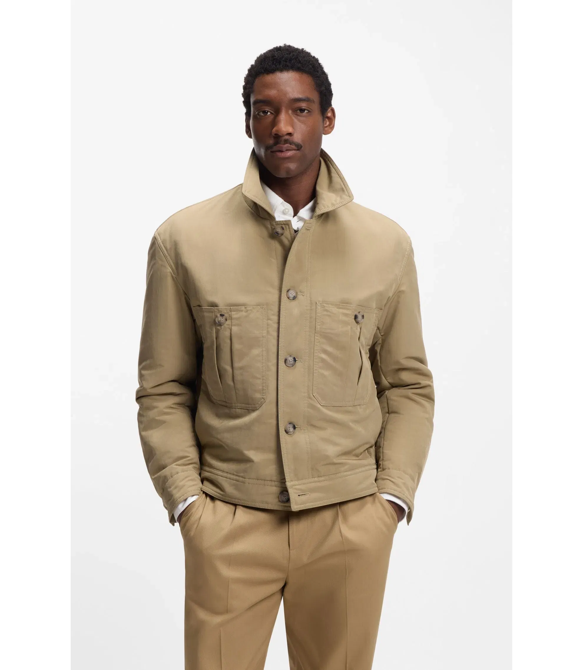 Boss Water Repellent Jacket In Peached Fabric Khaki