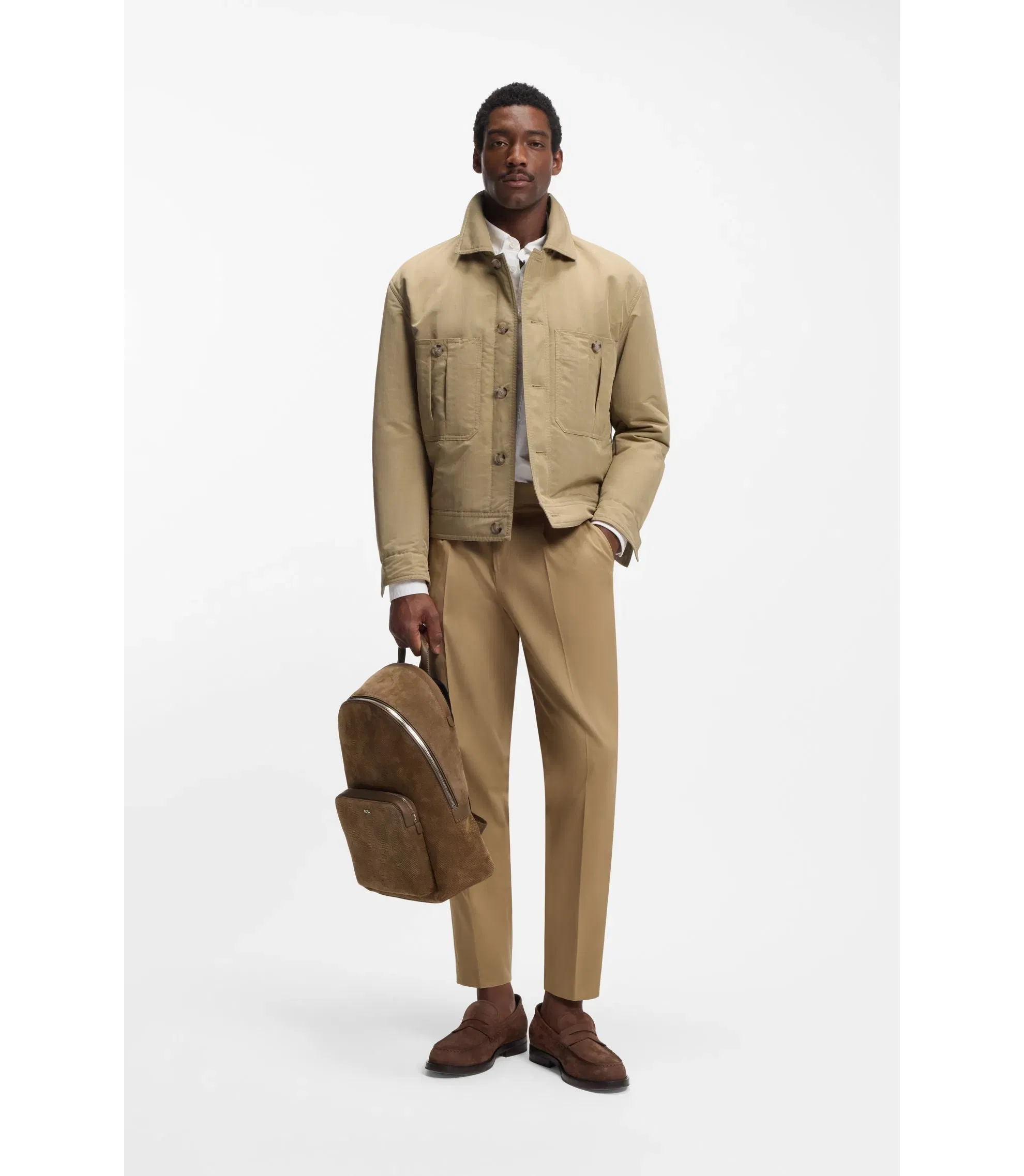 Boss Water Repellent Jacket In Peached Fabric Khaki