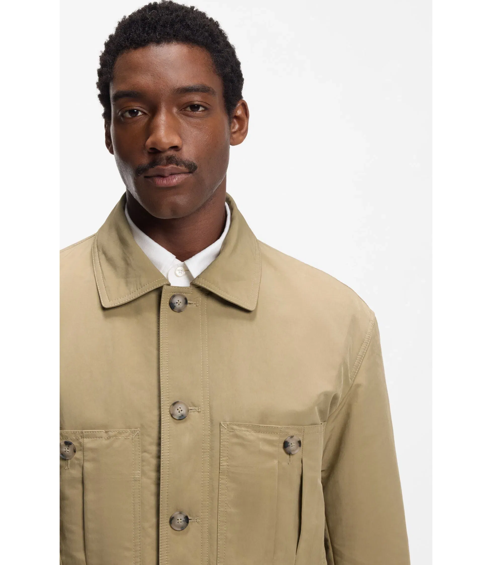Boss Water Repellent Jacket In Peached Fabric Khaki