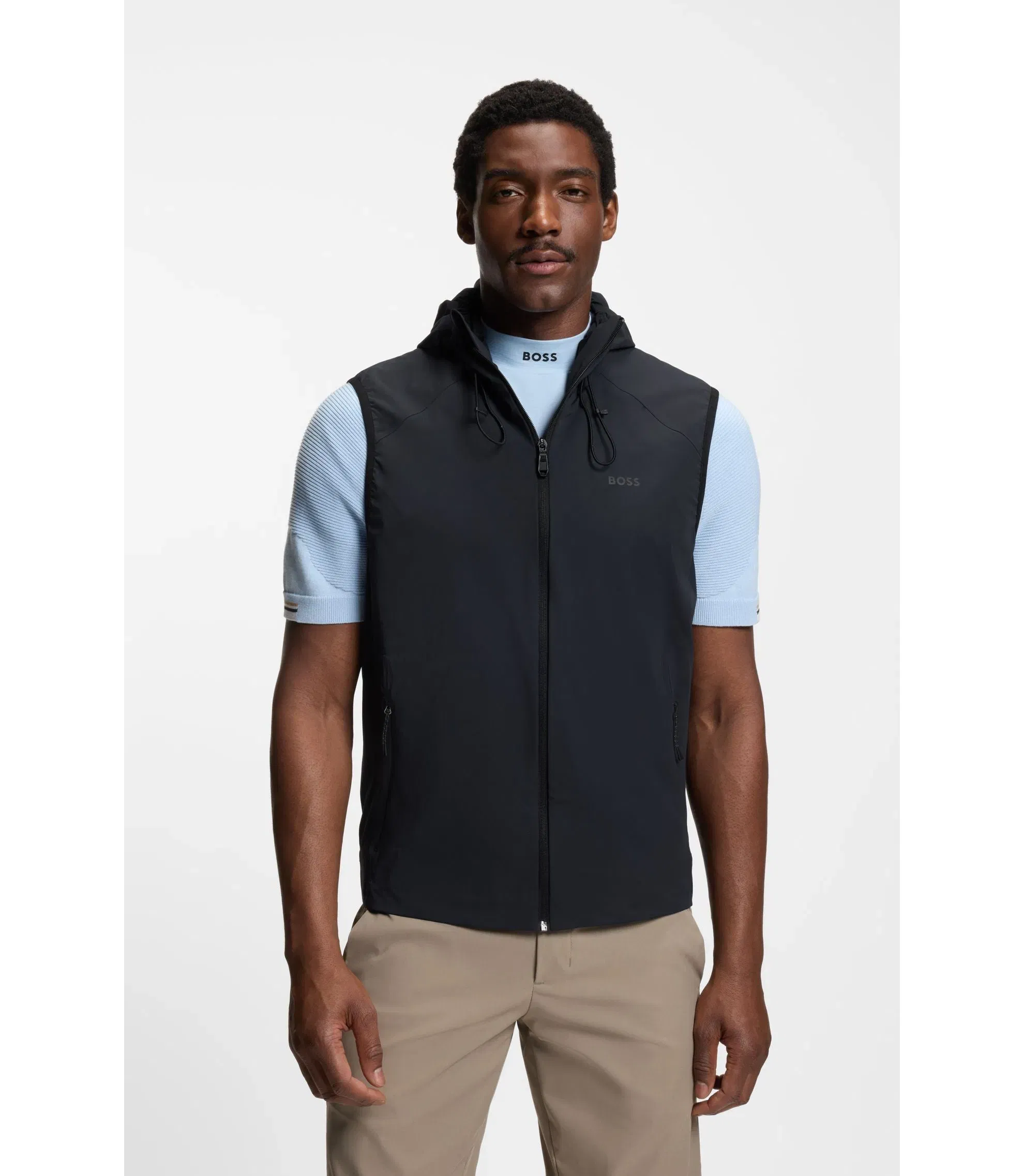 Boss Water Repellent Hooded Gilet With Micro Waffle Structure Dark Blue