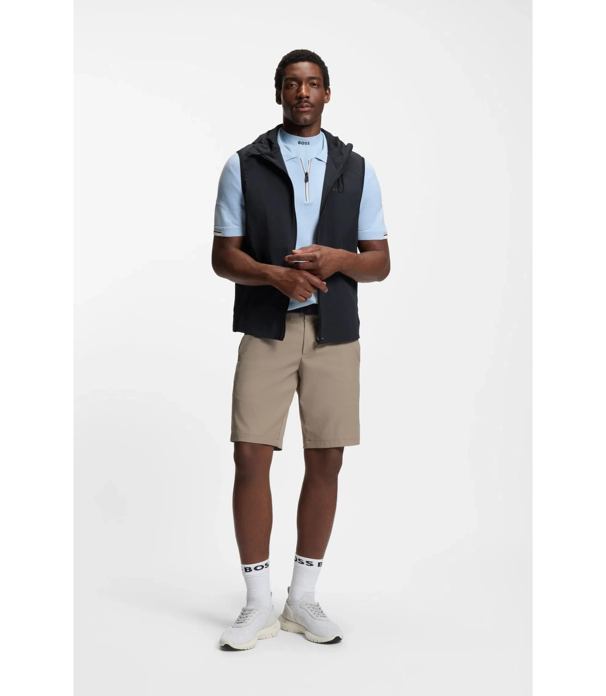 Boss Water Repellent Hooded Gilet With Micro Waffle Structure Dark Blue