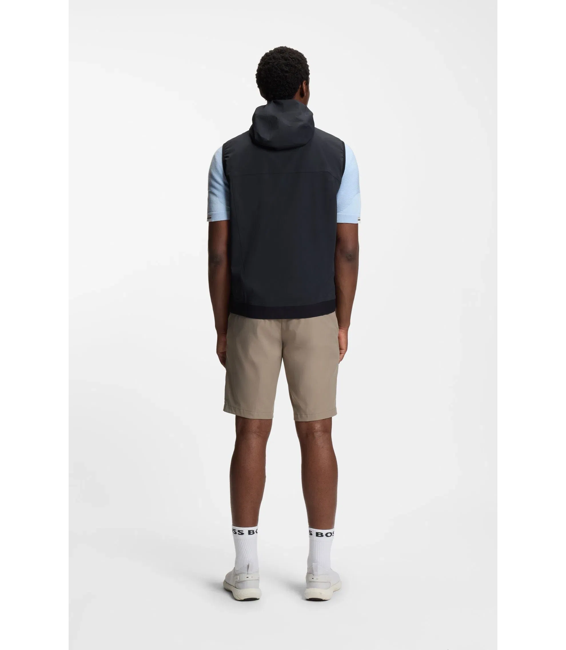 Boss Water Repellent Hooded Gilet With Micro Waffle Structure Dark Blue