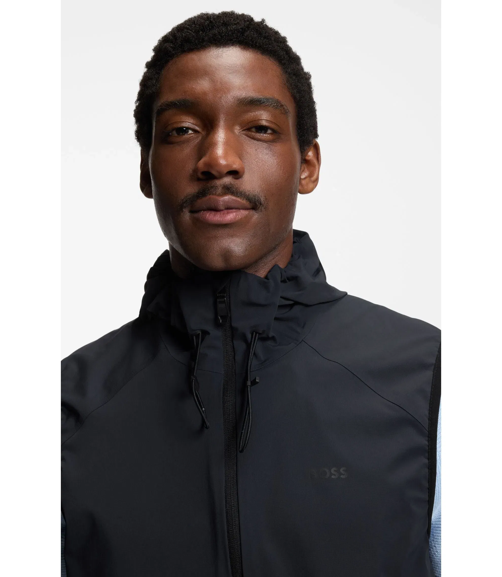 Boss Water Repellent Hooded Gilet With Micro Waffle Structure Dark Blue