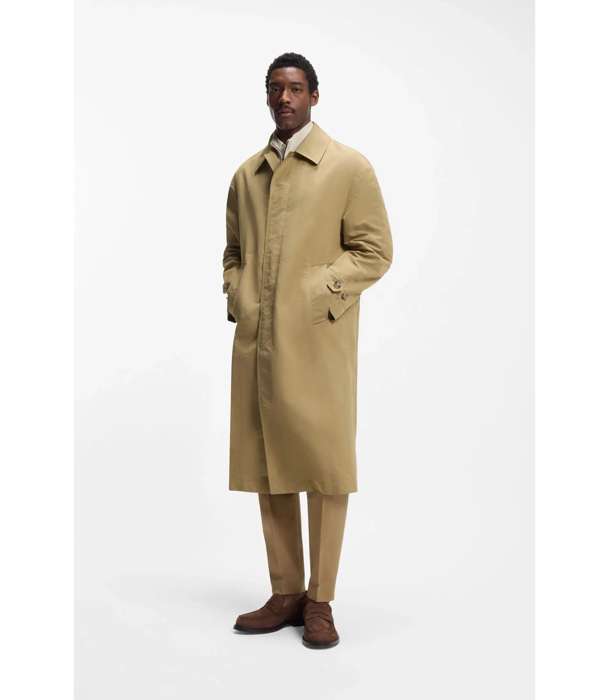 Boss Water Repellent Coat With Concealed Closure Khaki