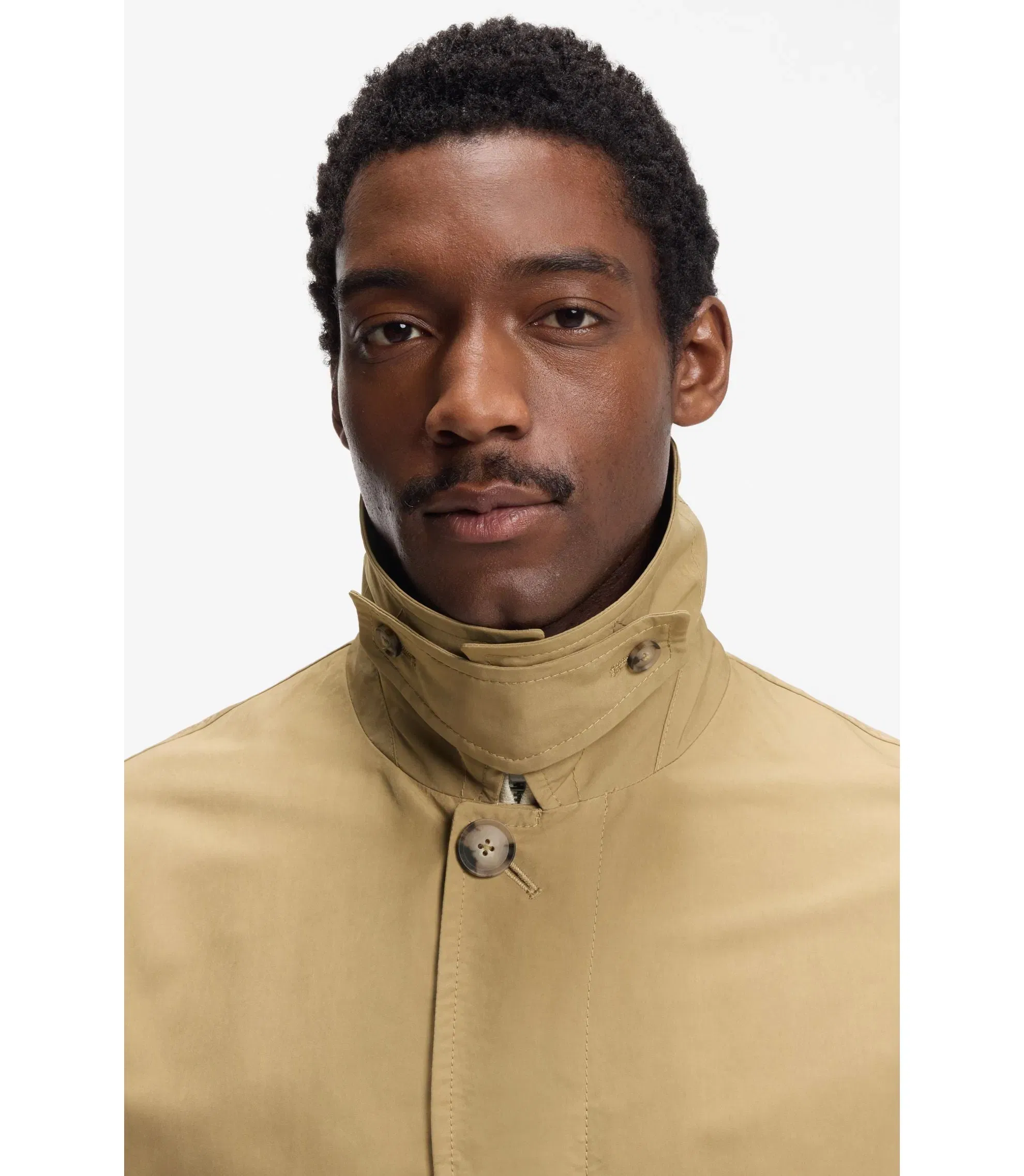 Boss Water Repellent Coat With Concealed Closure Khaki
