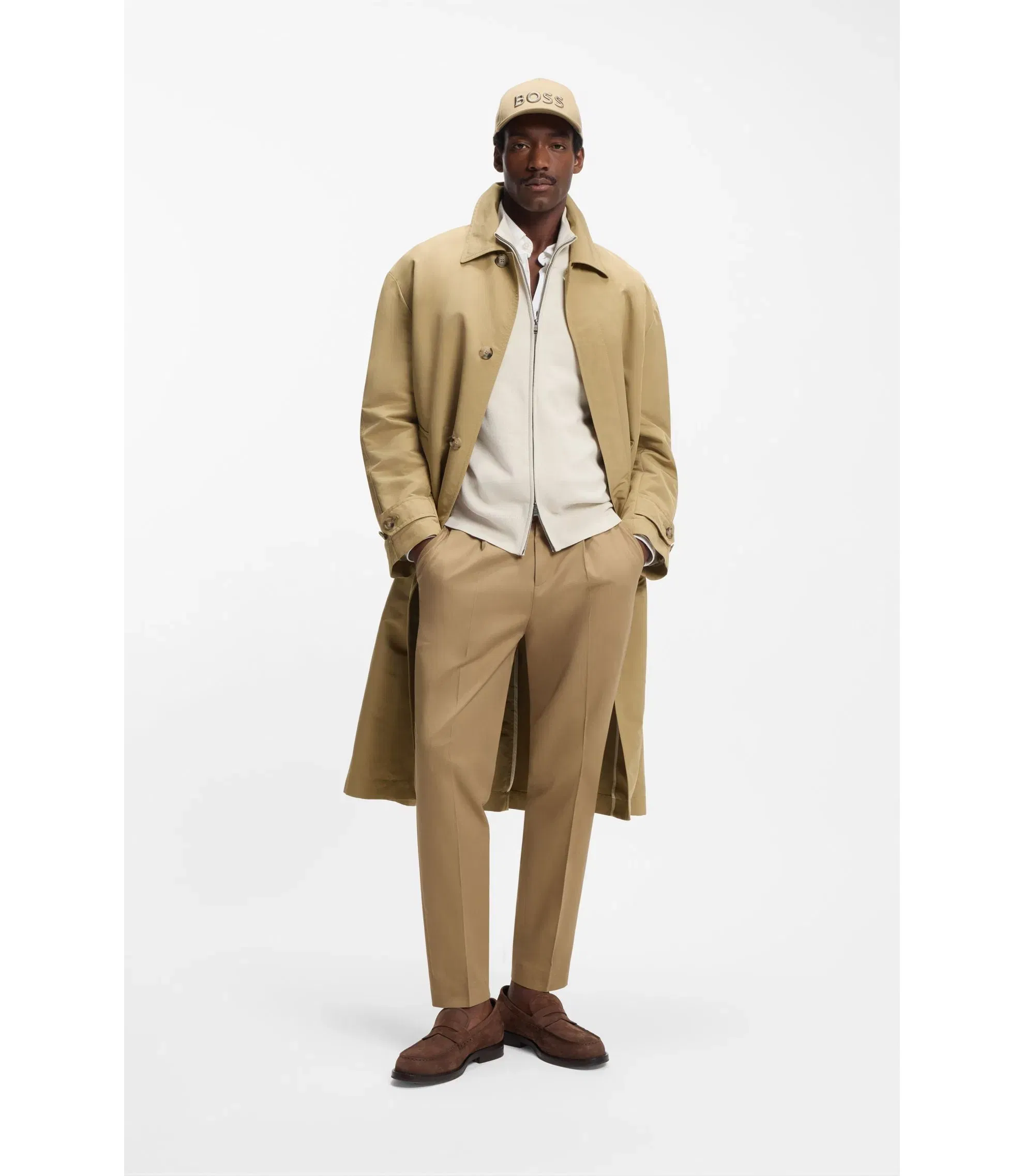 Boss Water Repellent Coat With Concealed Closure Khaki