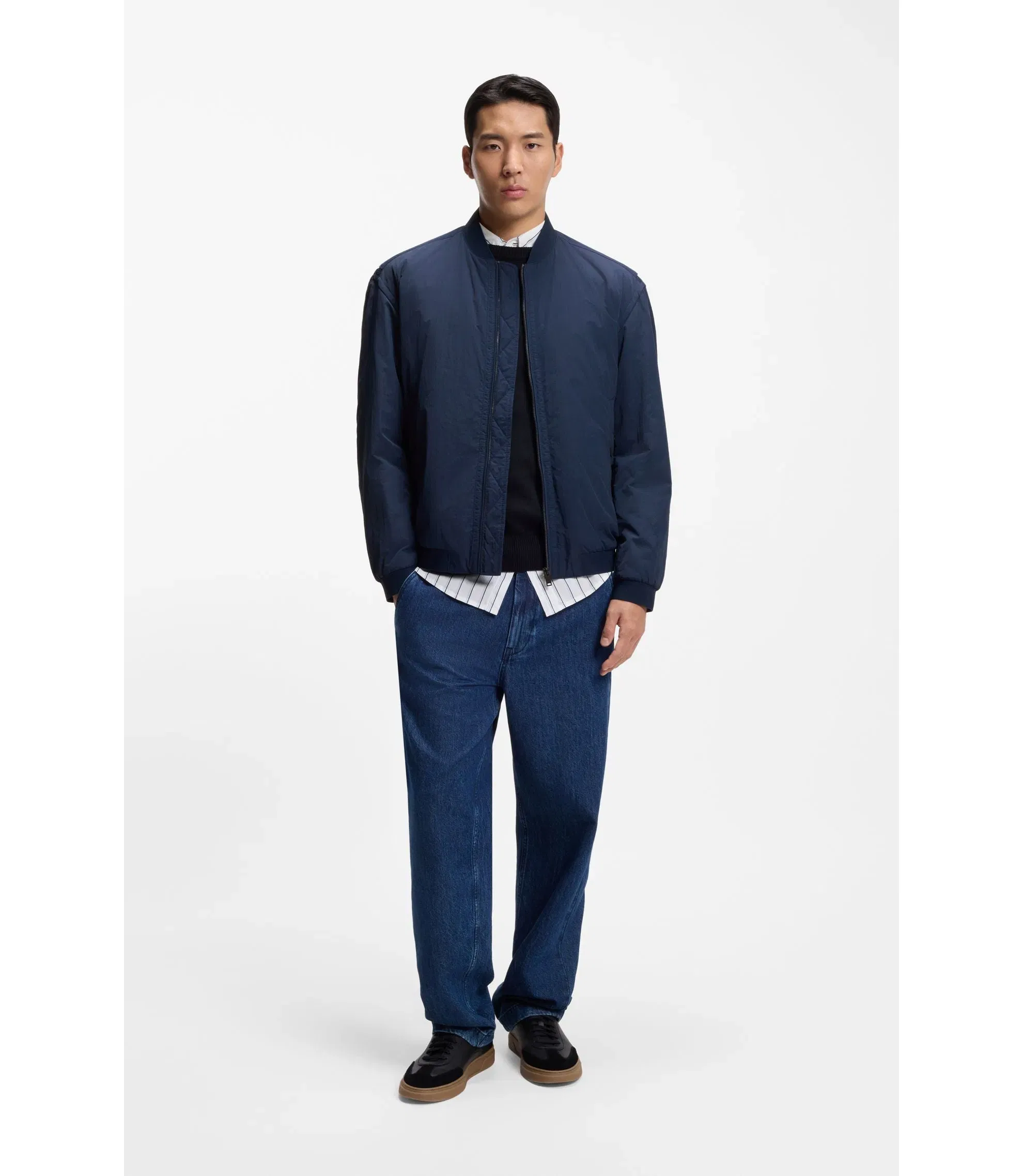Boss Water Repellent Bomber Jacket In Cotton Touch Fabric Light Blue